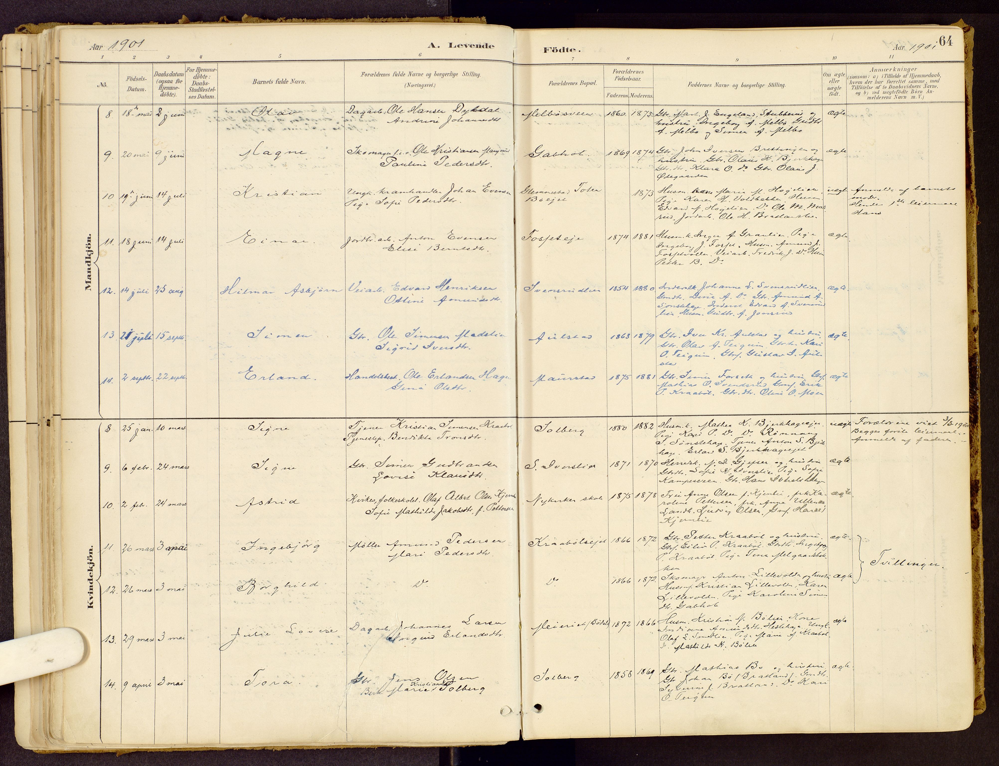 Vestre Gausdal prestekontor, SAH/PREST-094/H/Ha/Haa/L0001: Parish register (official) no. 1, 1887-1914, p. 64