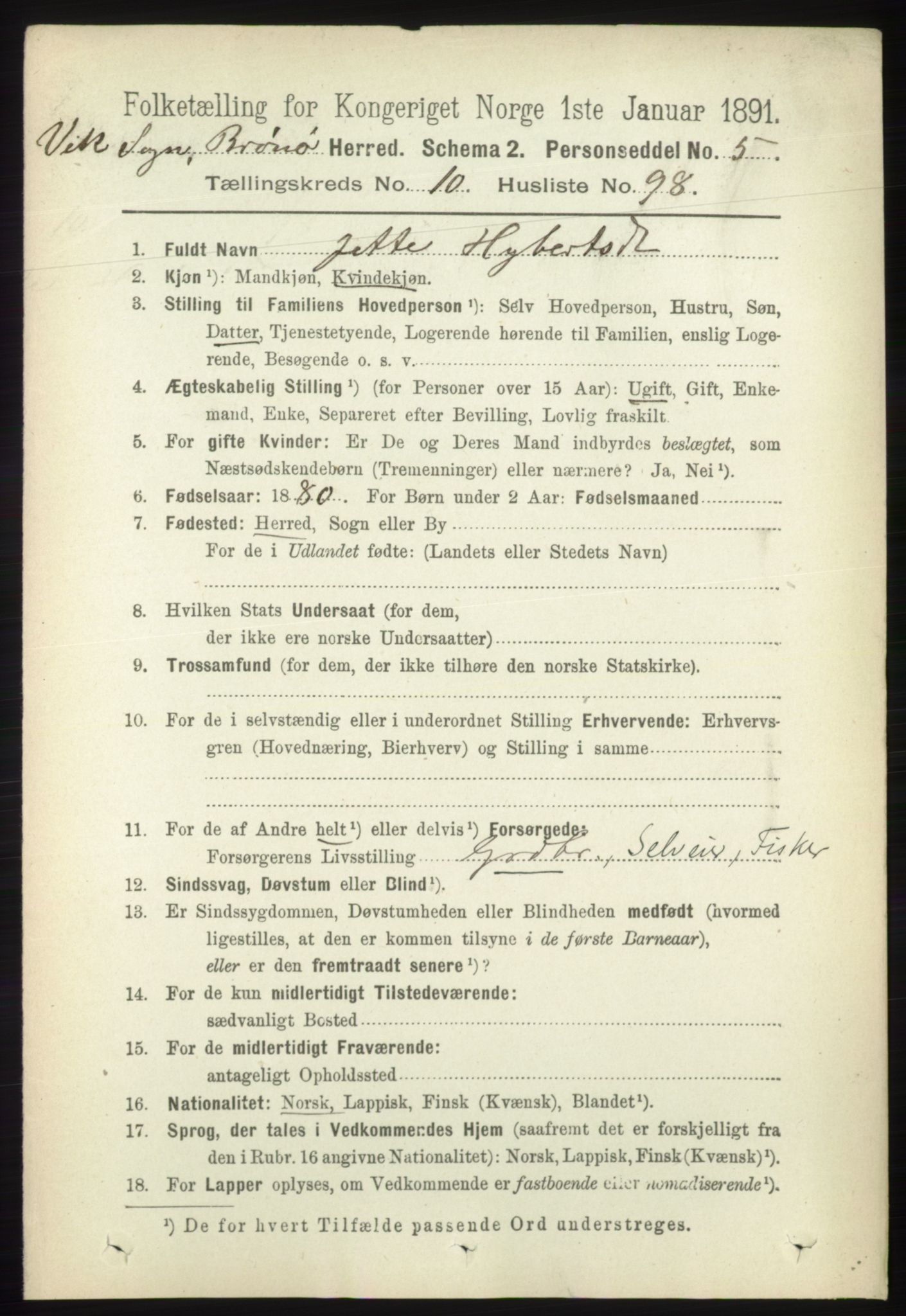 RA, 1891 census for 1814 Brønnøy, 1891, p. 6373