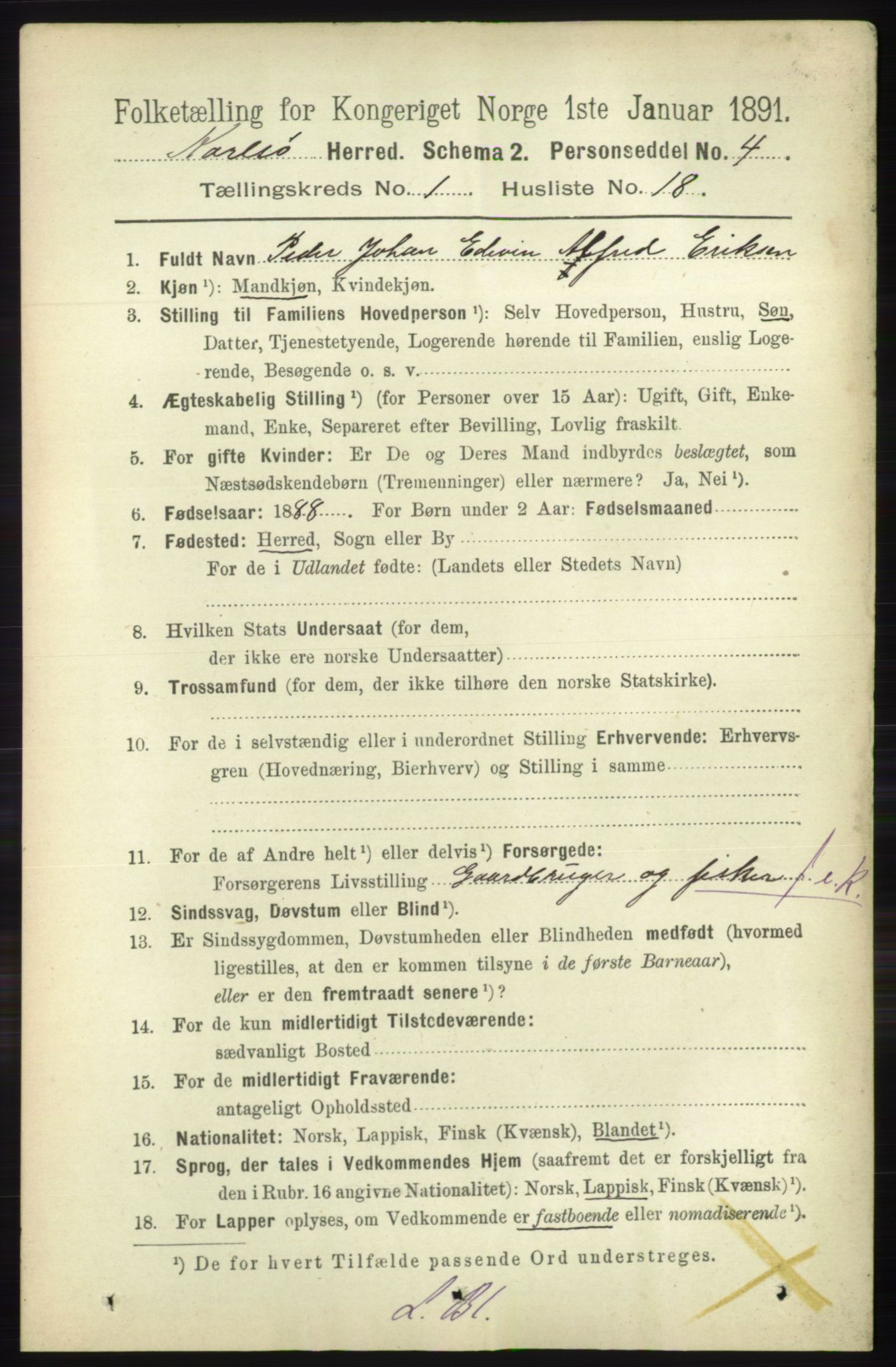 RA, 1891 census for 1936 Karlsøy, 1891, p. 167