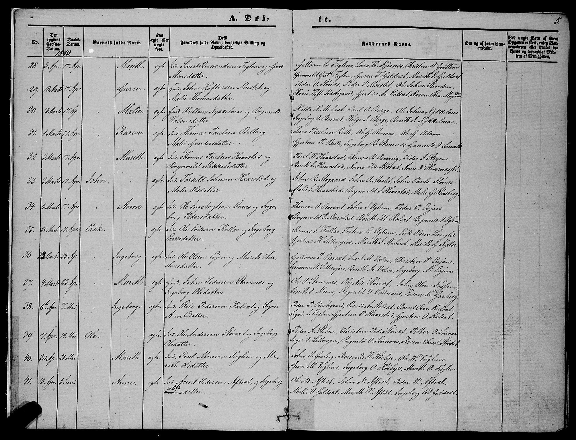 Ministerialprotokoller, klokkerbøker og fødselsregistre - Sør-Trøndelag, AV/SAT-A-1456/695/L1145: Parish register (official) no. 695A06 /1, 1843-1859, p. 5