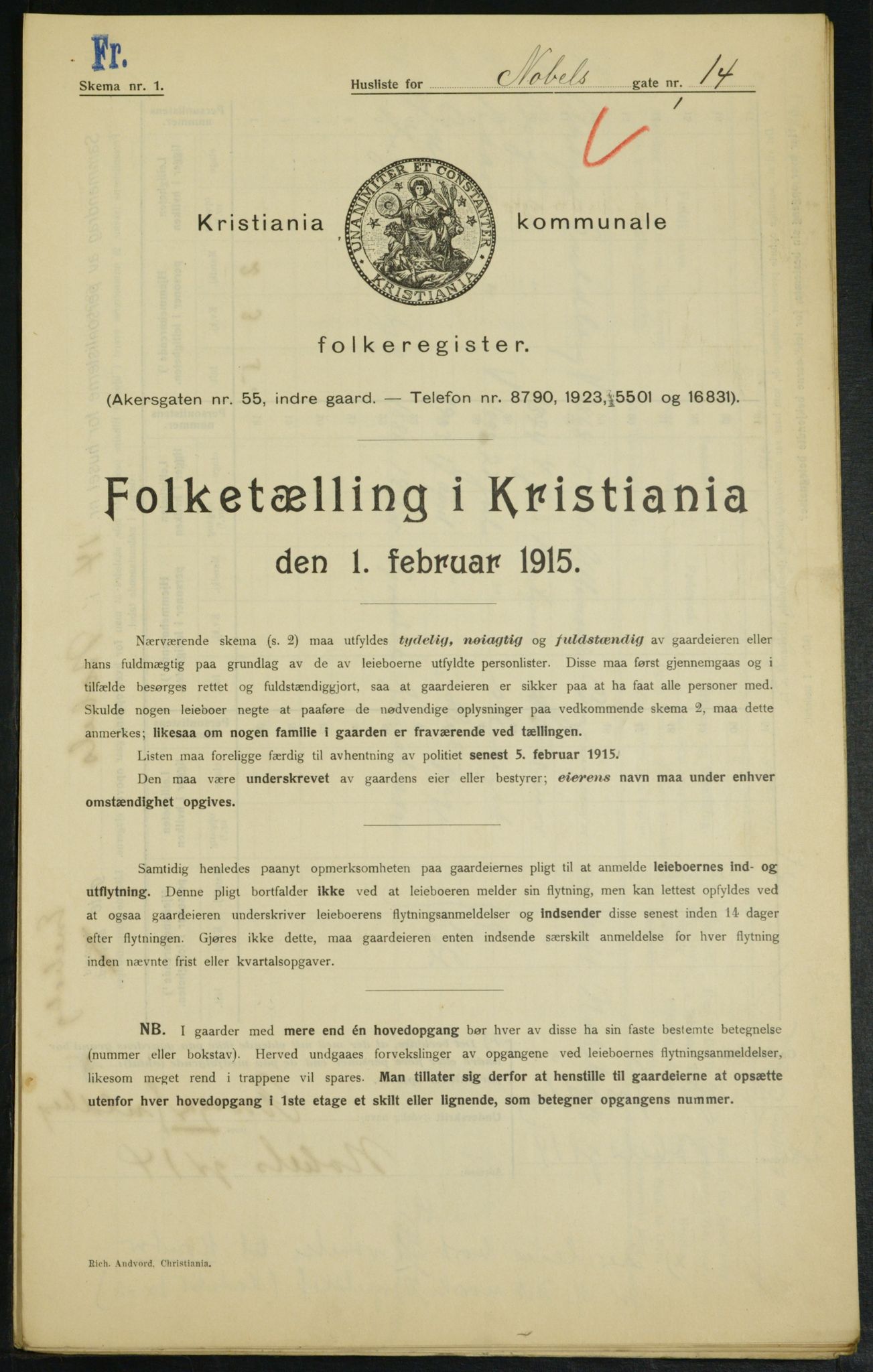 OBA, Municipal Census 1915 for Kristiania, 1915, p. 70705