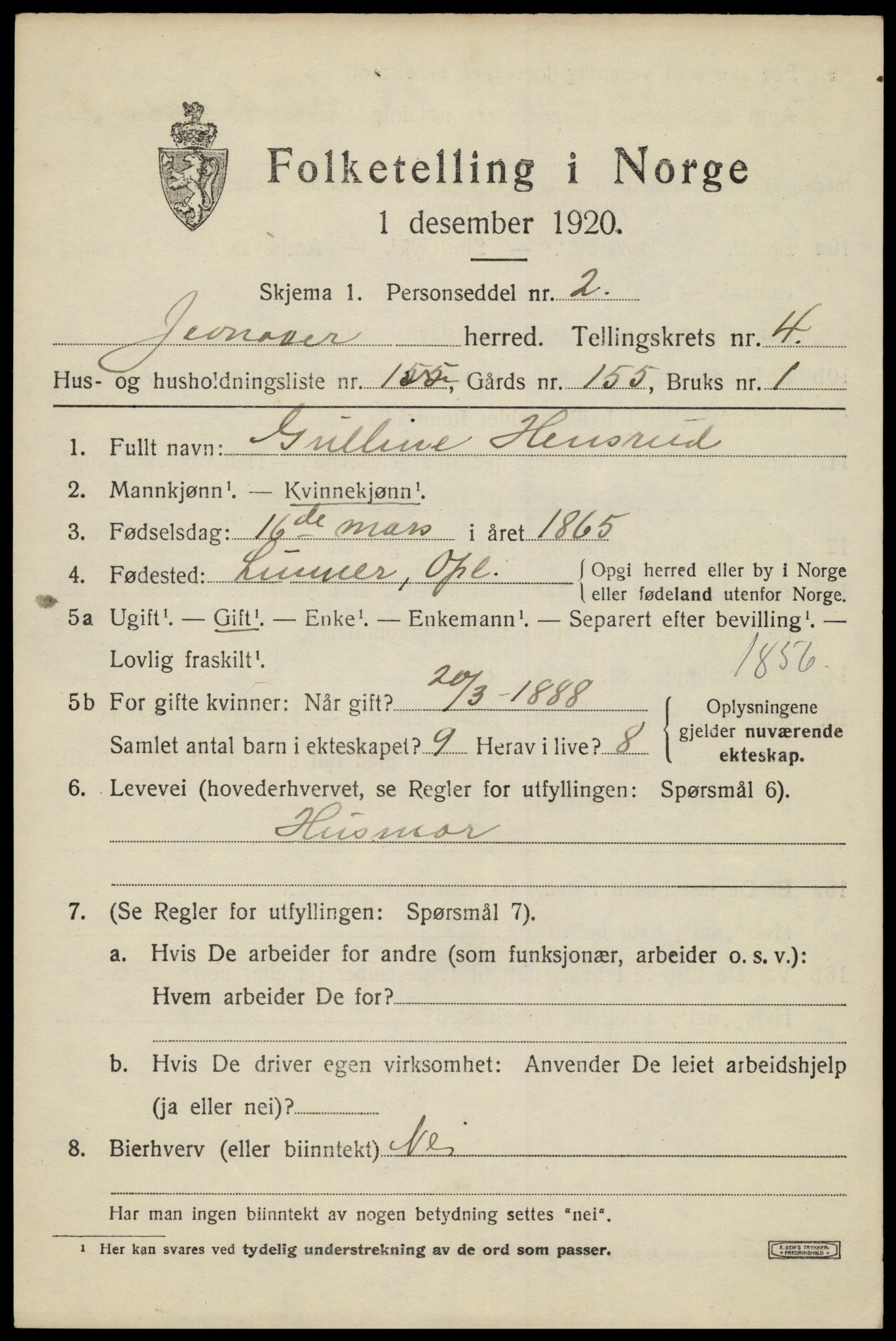 SAH, 1920 census for Jevnaker, 1920, p. 6389