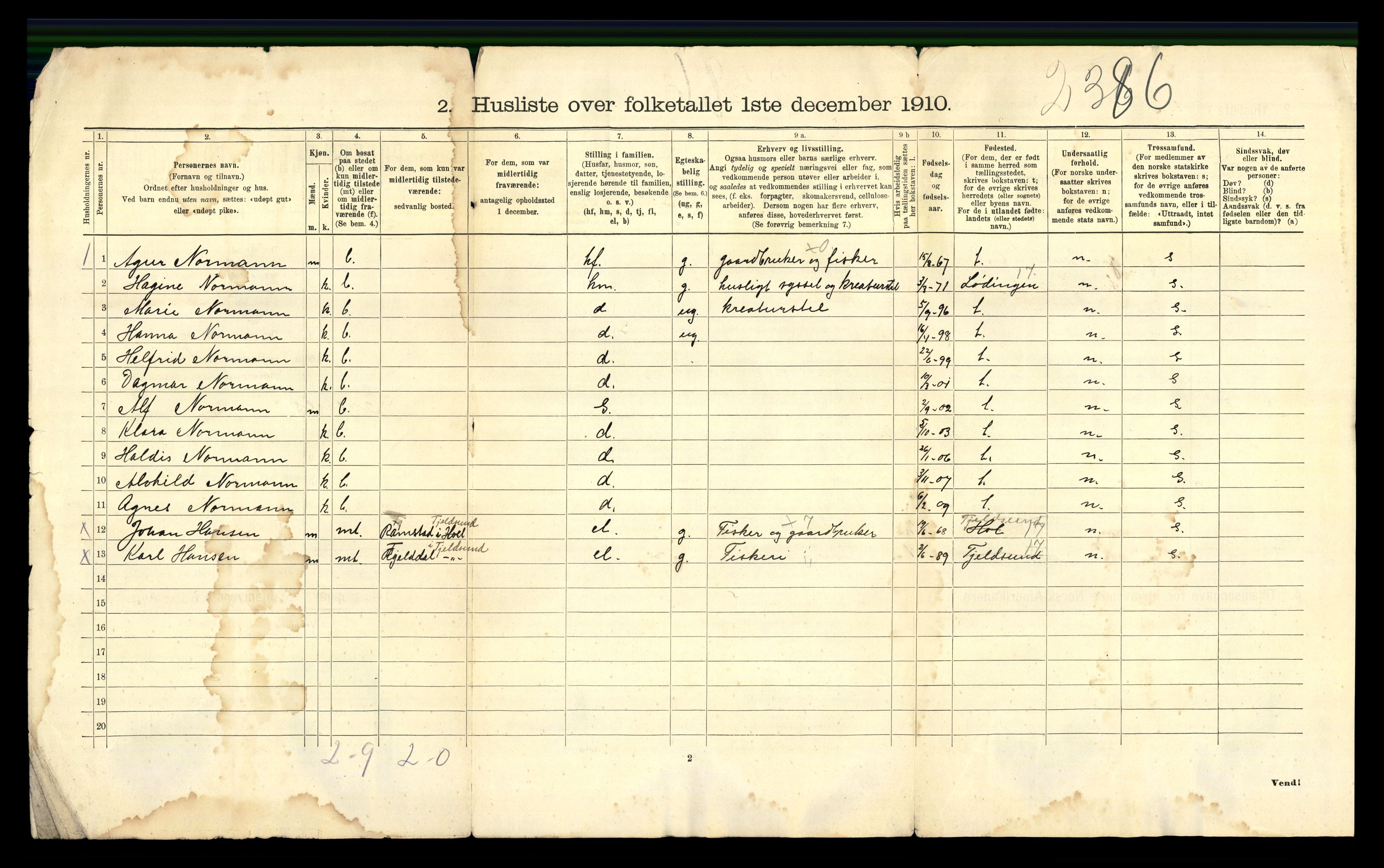 RA, 1910 census for Evenes, 1910, p. 40