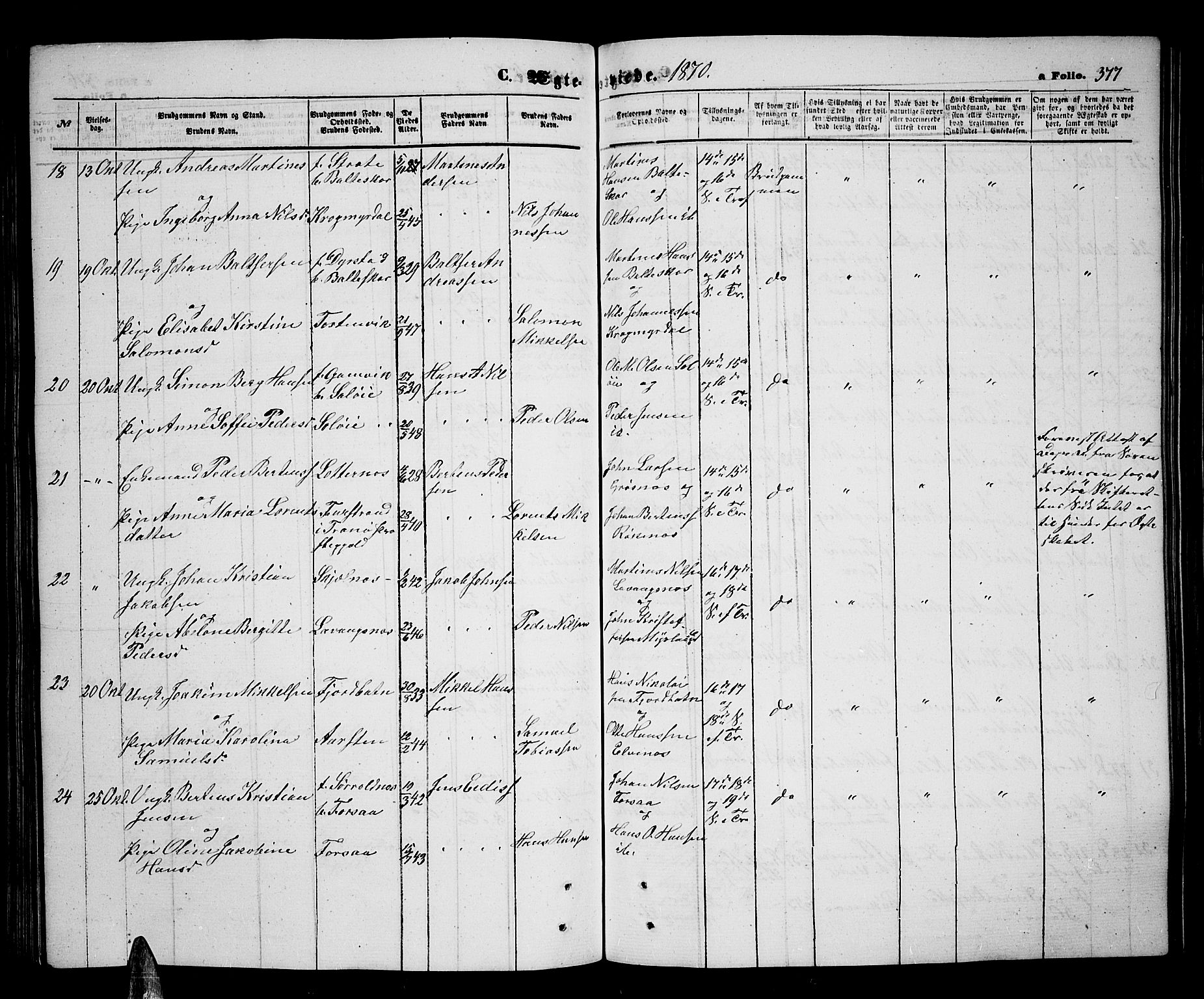 Ibestad sokneprestembete, SATØ/S-0077/H/Ha/Hab/L0005klokker: Parish register (copy) no. 5, 1860-1871, p. 377