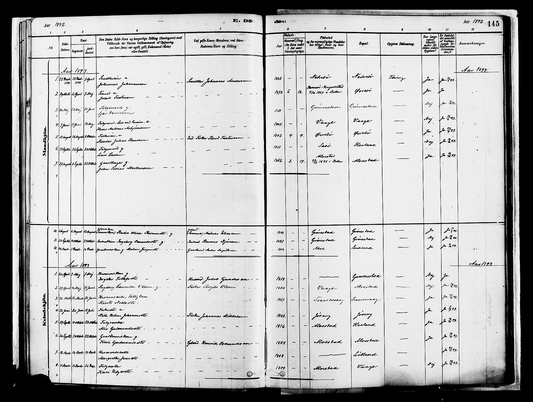 Tysvær sokneprestkontor, SAST/A -101864/H/Ha/Haa/L0007: Parish register (official) no. A 7, 1878-1897, p. 145