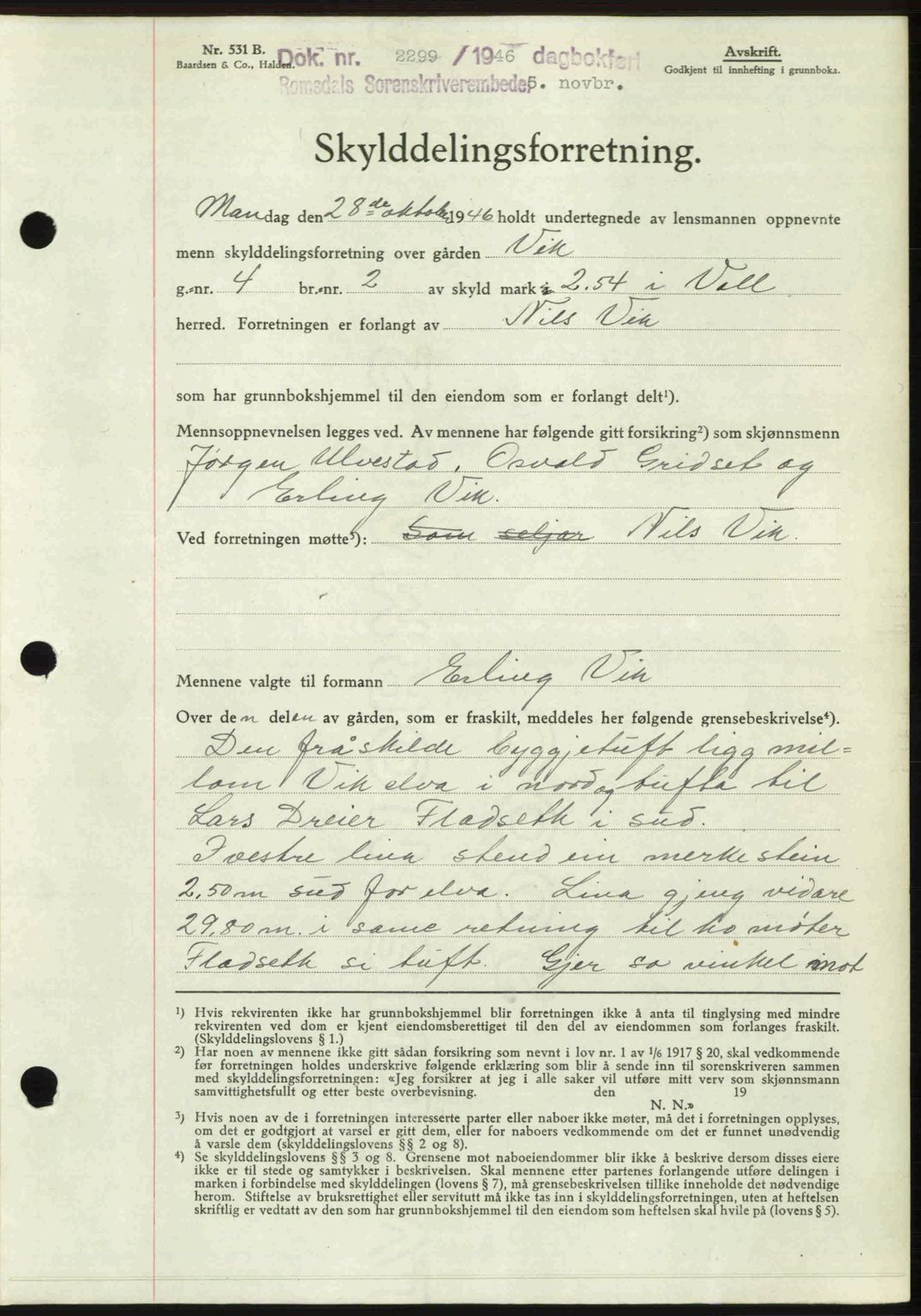 Romsdal sorenskriveri, AV/SAT-A-4149/1/2/2C: Mortgage book no. A21, 1946-1946, Diary no: : 2299/1946