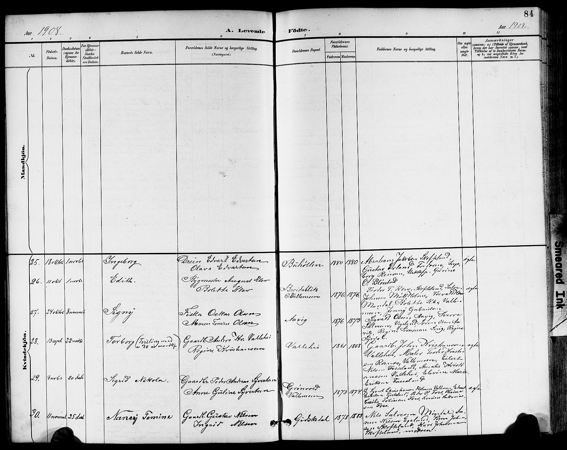 Sør-Audnedal sokneprestkontor, AV/SAK-1111-0039/F/Fb/Fbb/L0006: Parish register (copy) no. B 6, 1893-1915, p. 84