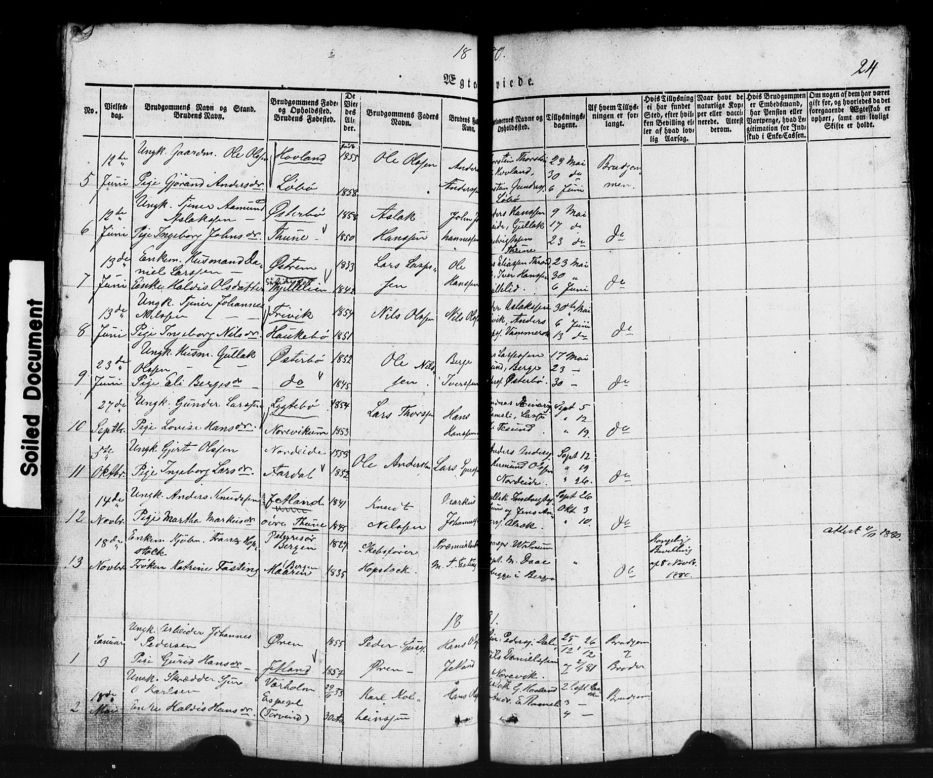 Lavik sokneprestembete, AV/SAB-A-80901: Parish register (copy) no. B 1, 1854-1881, p. 24