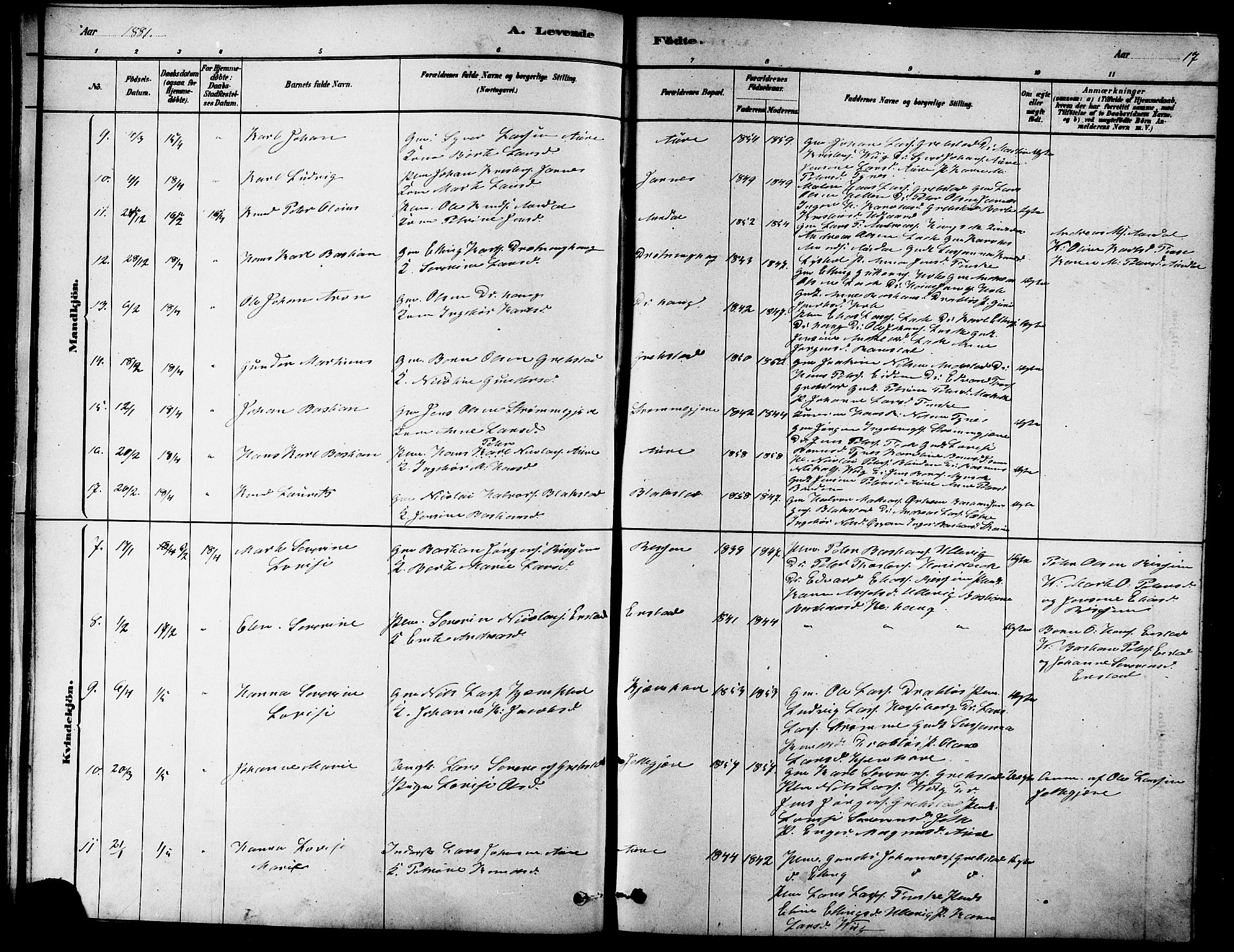 Ministerialprotokoller, klokkerbøker og fødselsregistre - Møre og Romsdal, SAT/A-1454/523/L0339: Parish register (copy) no. 523C02, 1878-1891, p. 17