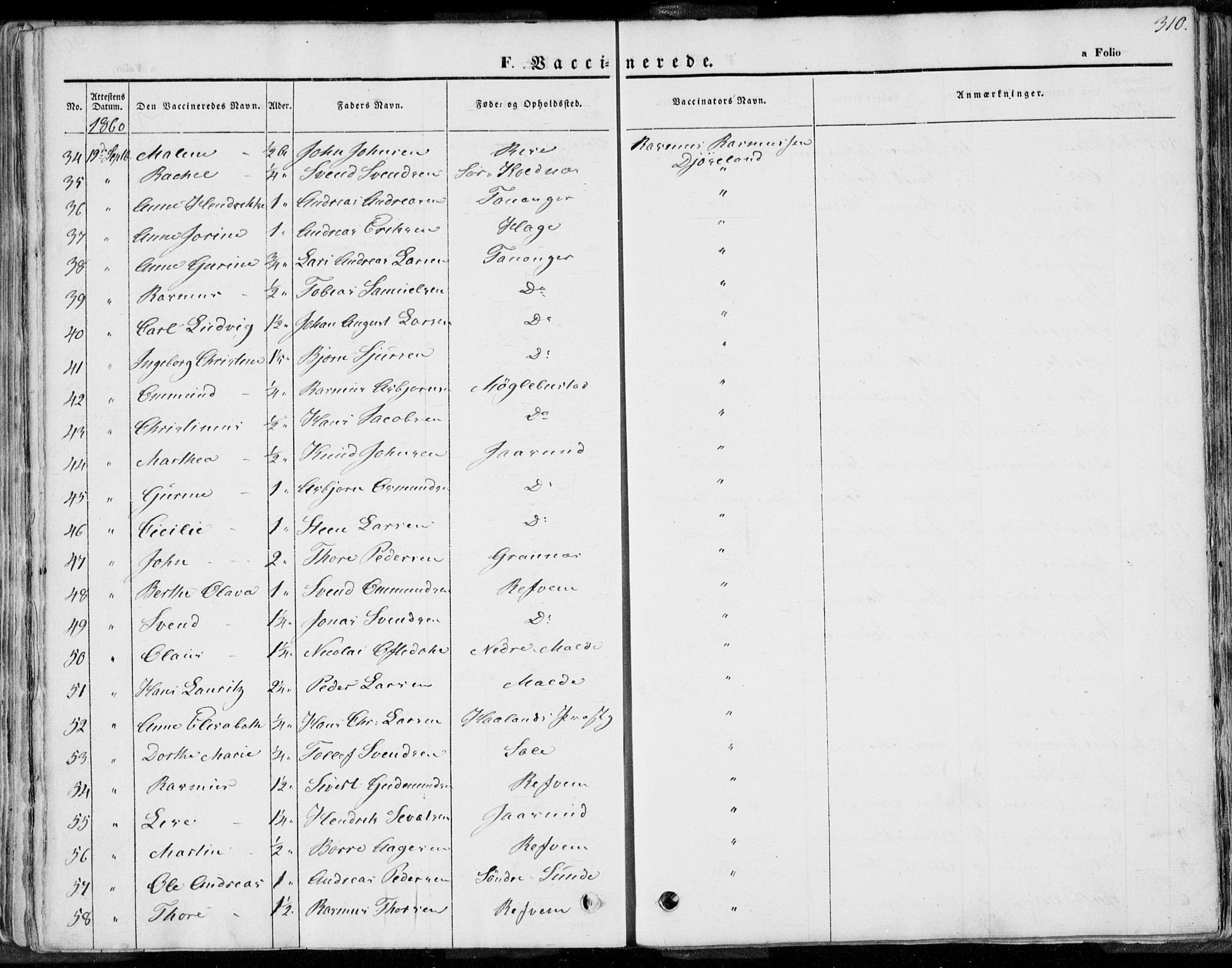 Håland sokneprestkontor, SAST/A-101802/001/30BA/L0008: Parish register (official) no. A 7.2, 1854-1870, p. 310