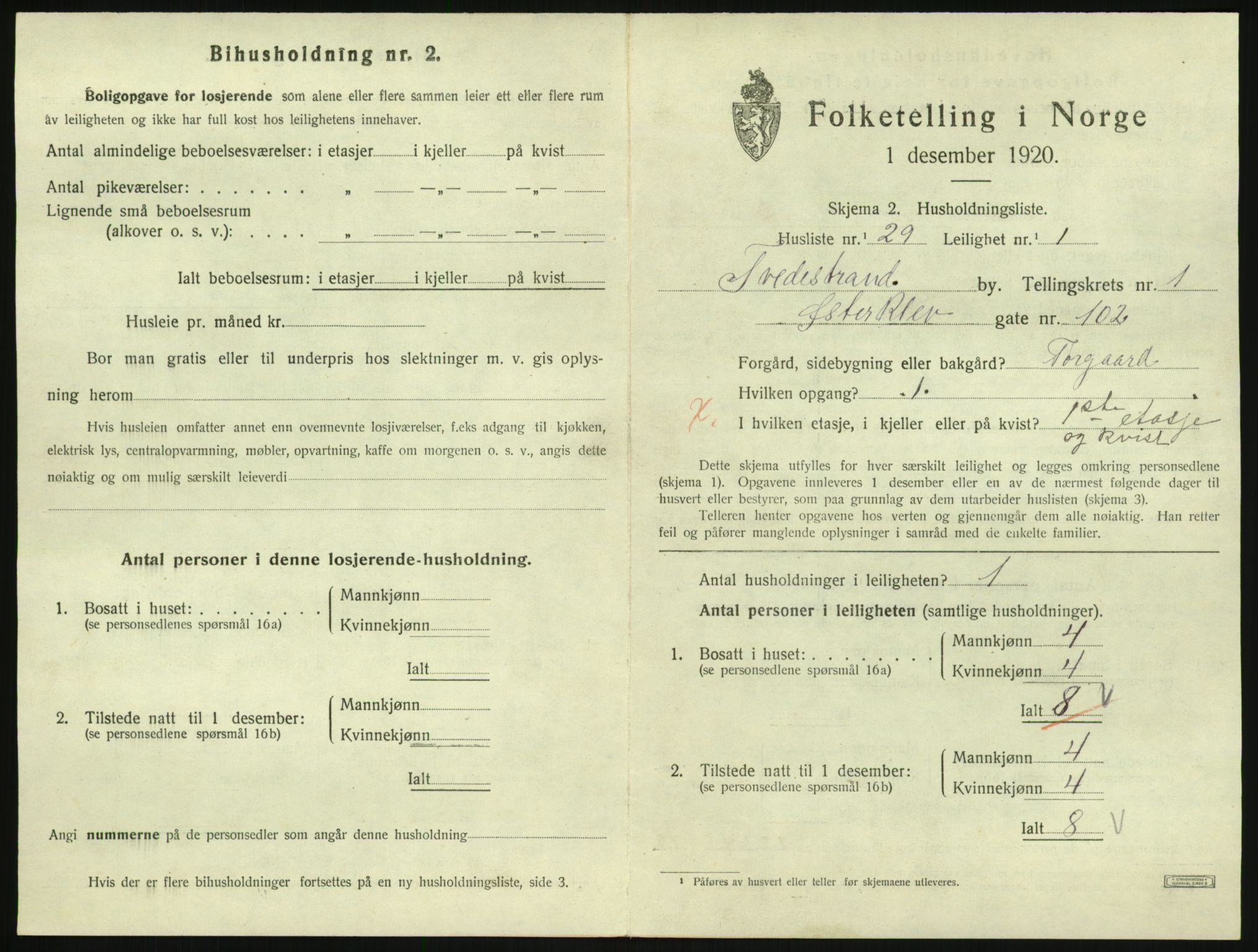 SAK, 1920 census for Tvedestrand, 1920, p. 679