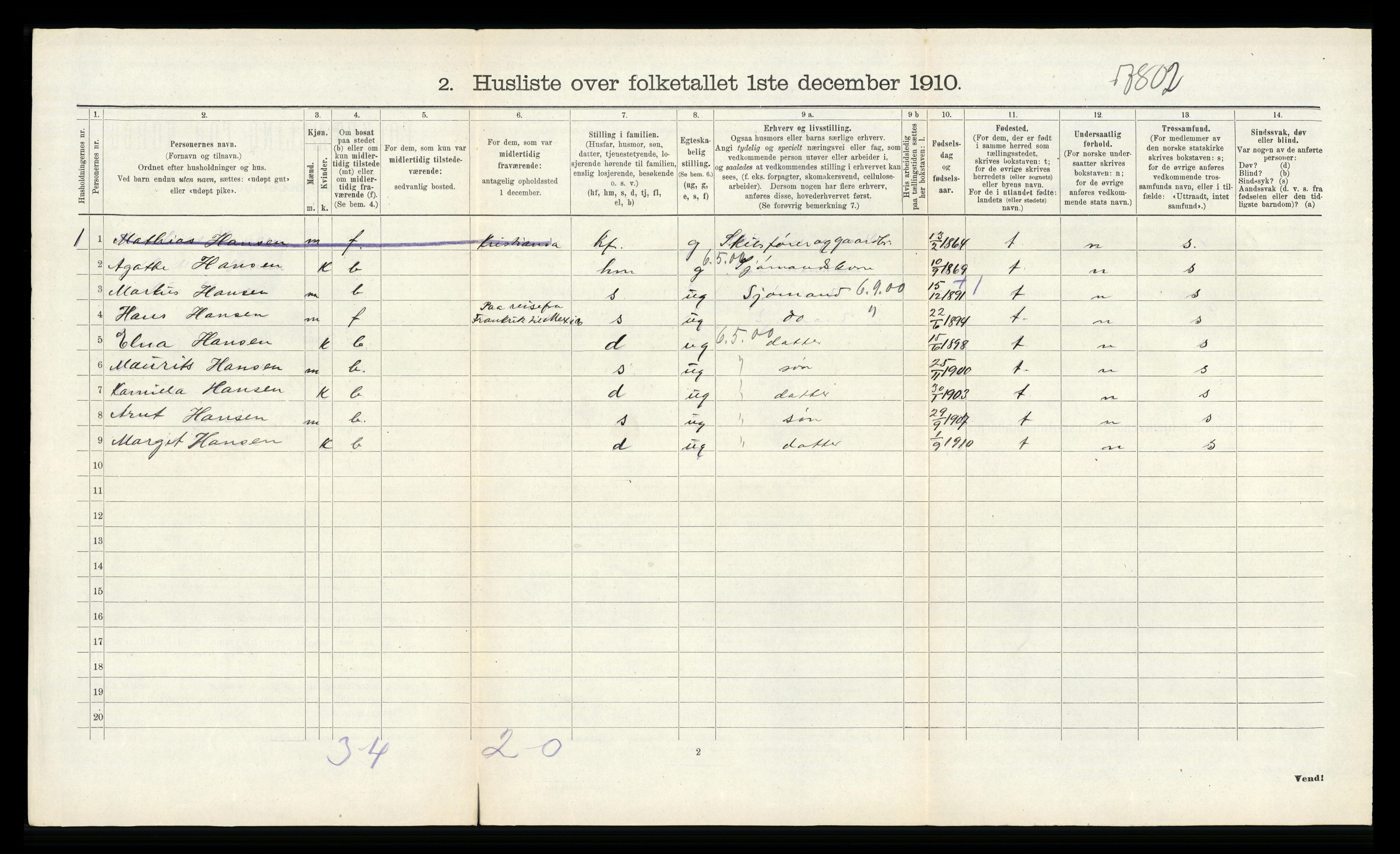 RA, 1910 census for Sem, 1910, p. 807