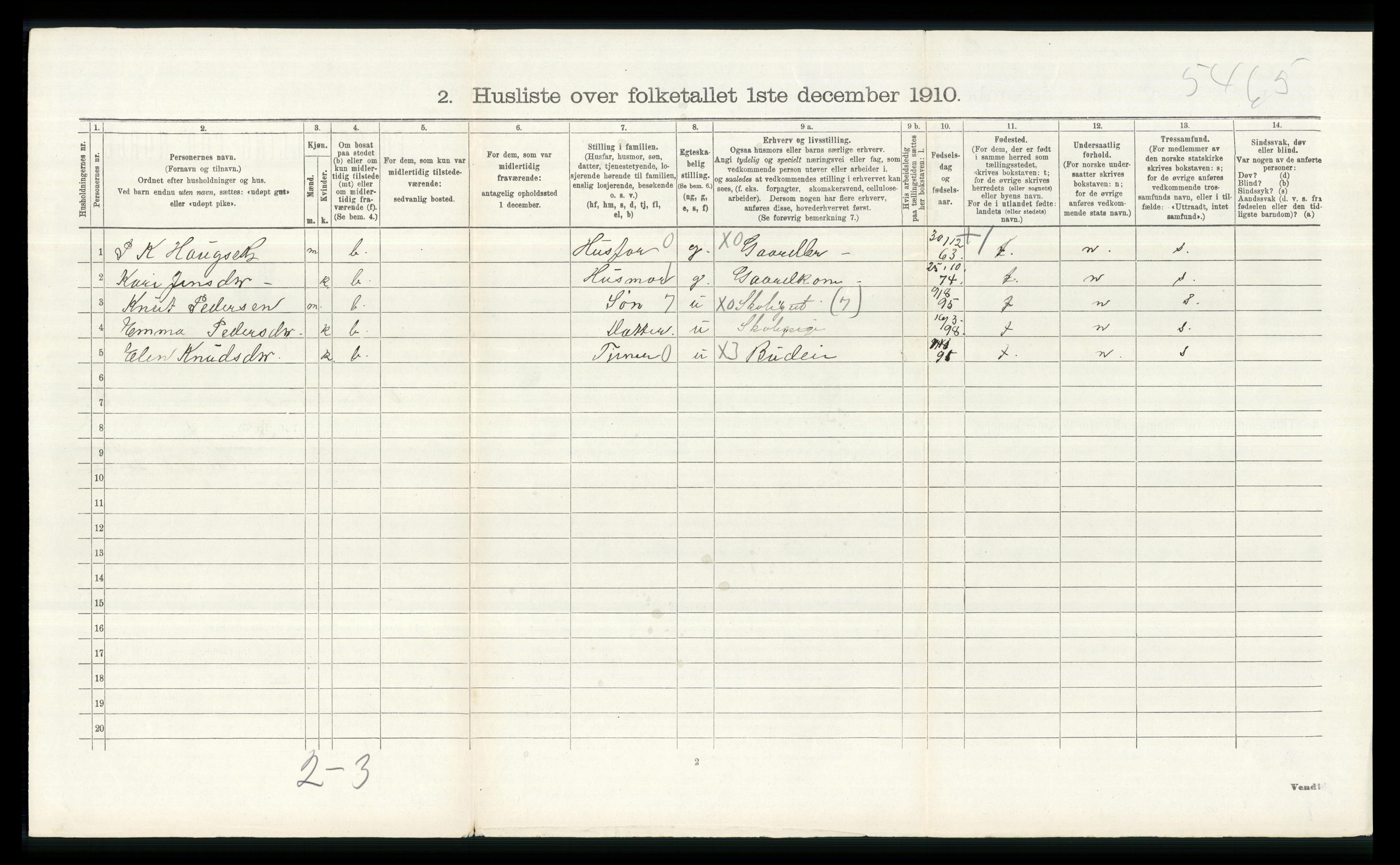 RA, 1910 census for Øvre Rendal, 1910, p. 265