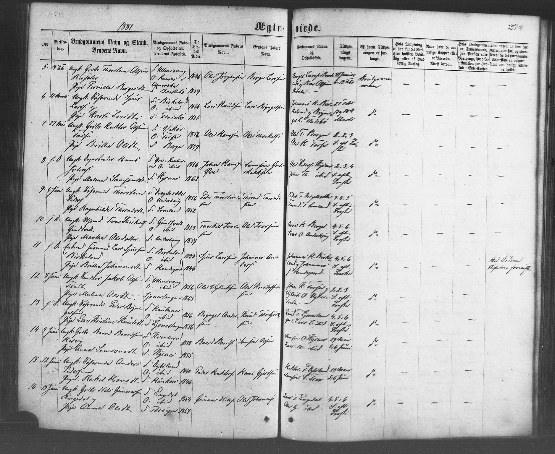 Strandebarm sokneprestembete, AV/SAB-A-78401/H/Haa: Parish register (official) no. A 9, 1872-1886, p. 274