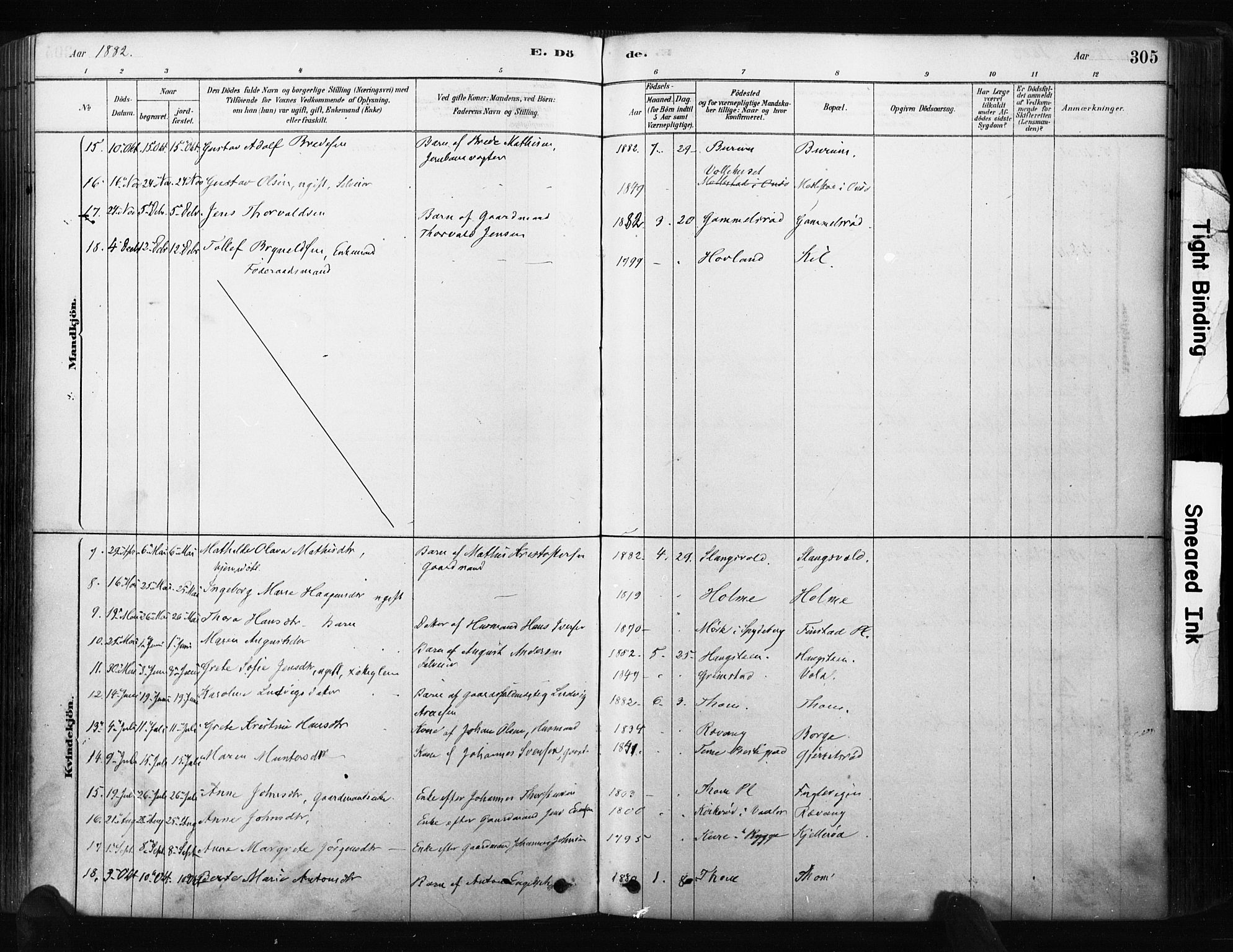 Råde prestekontor kirkebøker, AV/SAO-A-2009/F/Fa/L0007: Parish register (official) no. 7, 1878-1902, p. 305