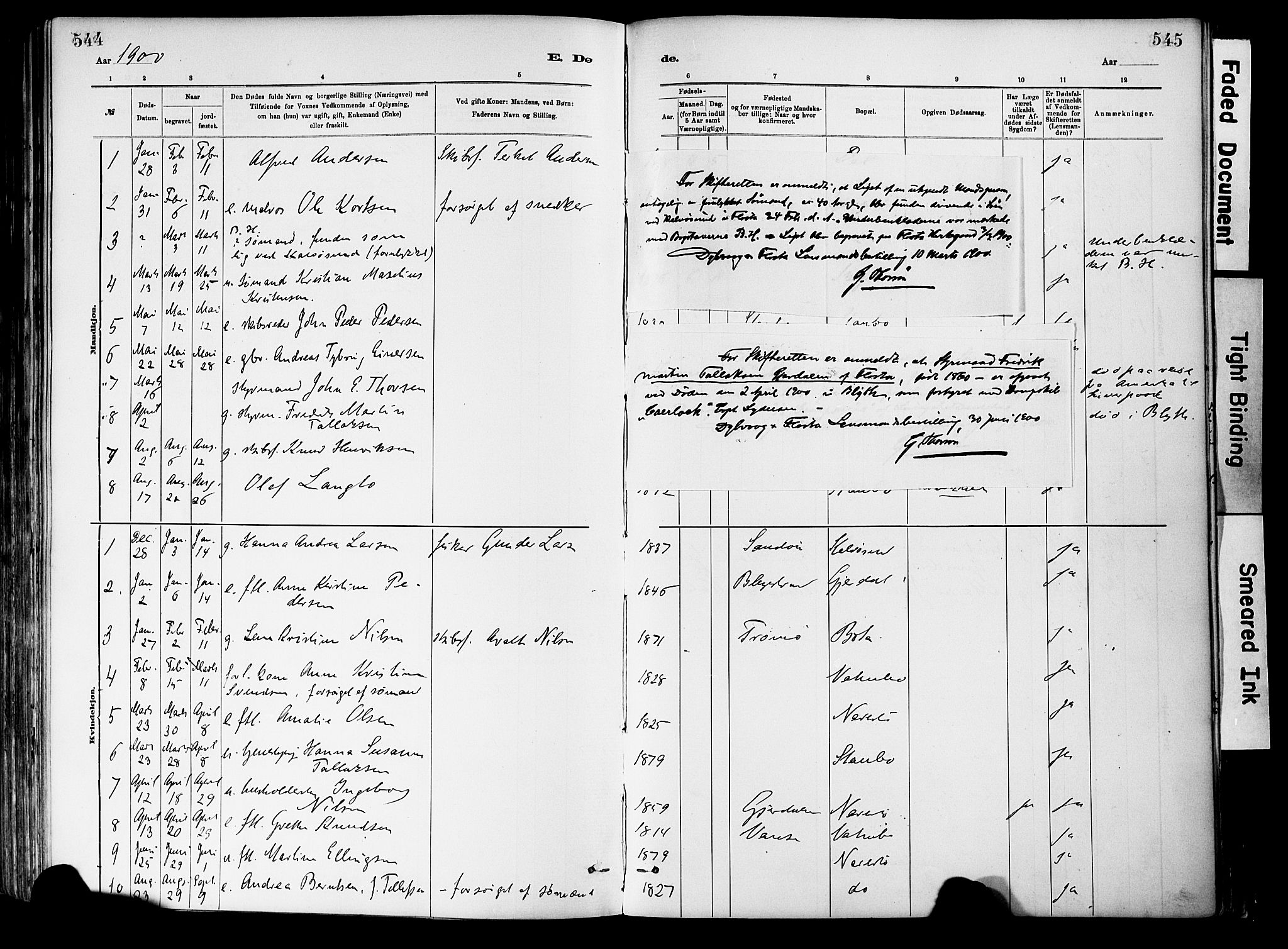 Dypvåg sokneprestkontor, SAK/1111-0007/F/Fa/Fab/L0001: Parish register (official) no. A 1, 1885-1912, p. 544-545