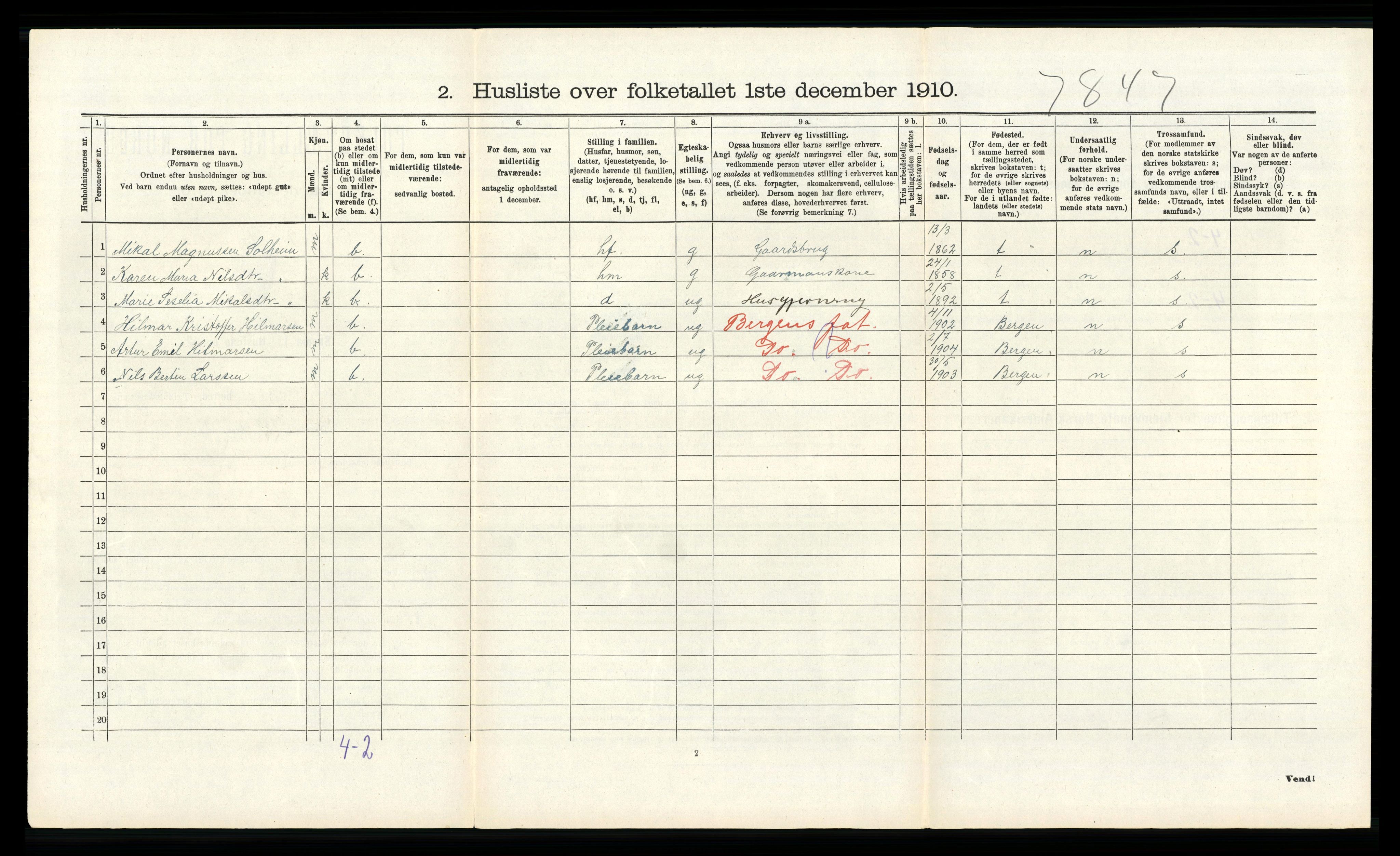 RA, 1910 census for Austrheim, 1910, p. 429