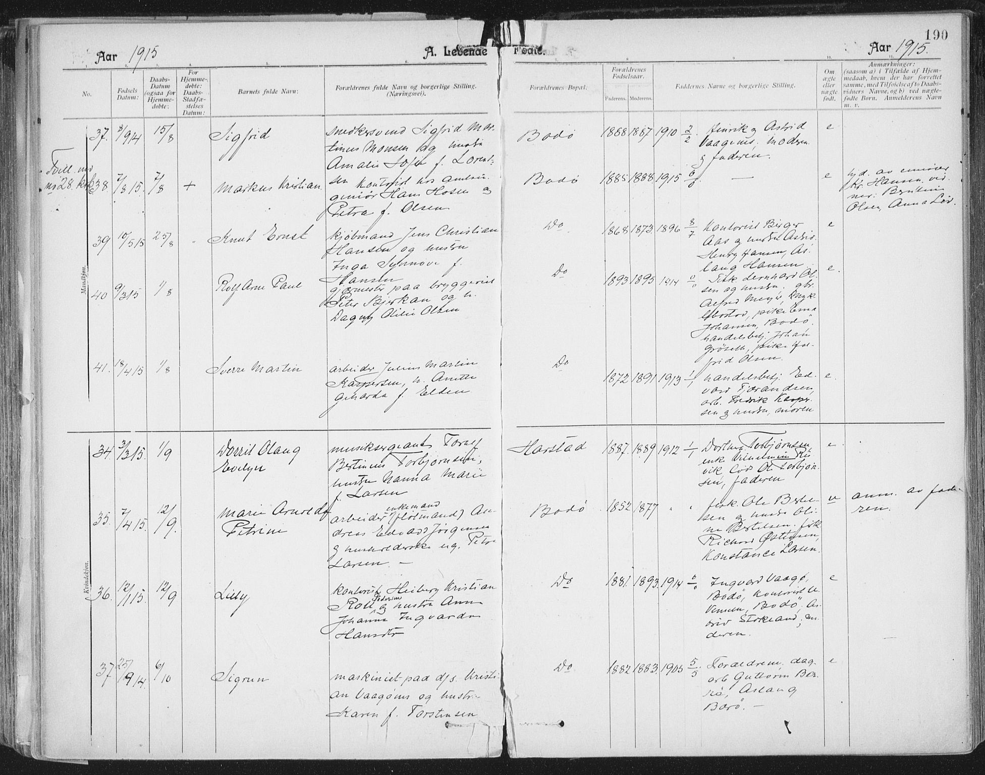 Ministerialprotokoller, klokkerbøker og fødselsregistre - Nordland, AV/SAT-A-1459/801/L0011: Parish register (official) no. 801A11, 1900-1916, p. 190