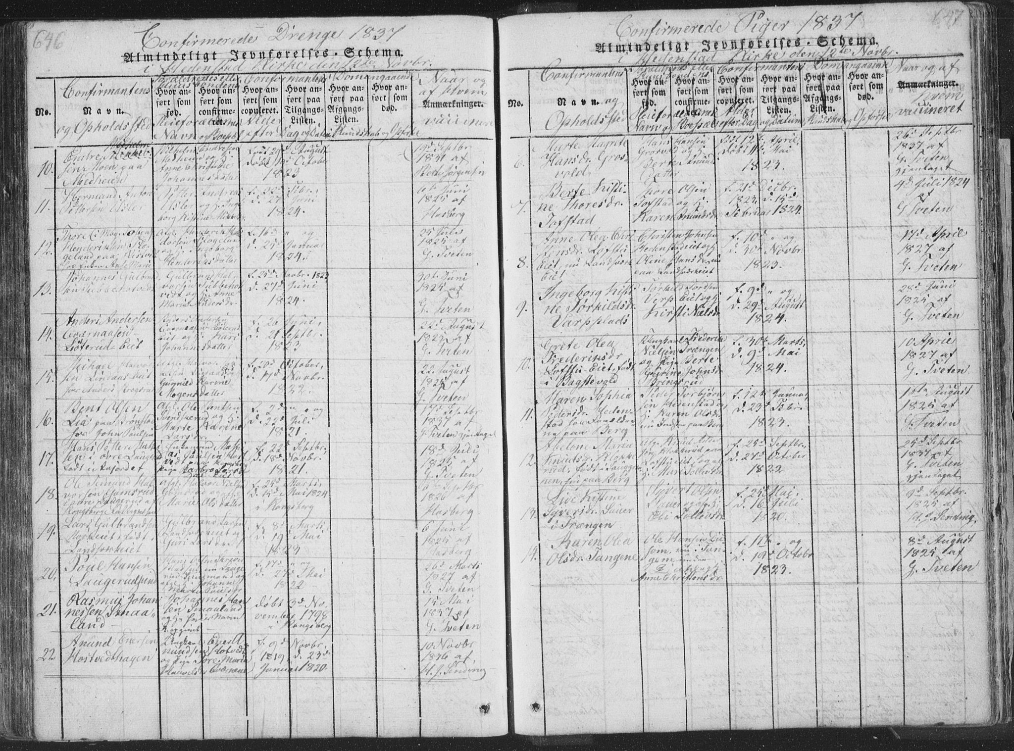 Sandsvær kirkebøker, SAKO/A-244/F/Fa/L0004: Parish register (official) no. I 4, 1817-1839, p. 646-647