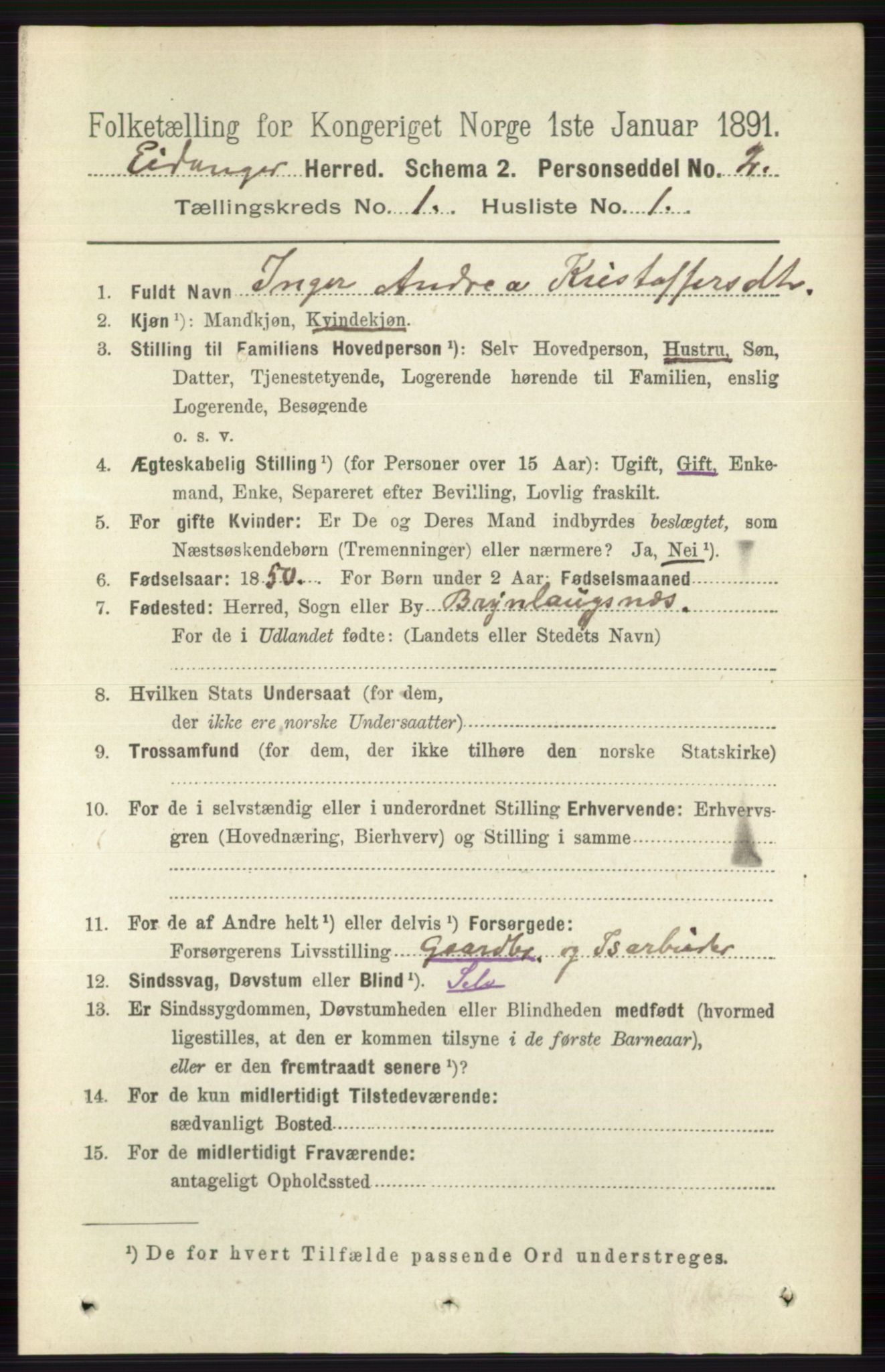 RA, 1891 census for 0813 Eidanger, 1891, p. 150