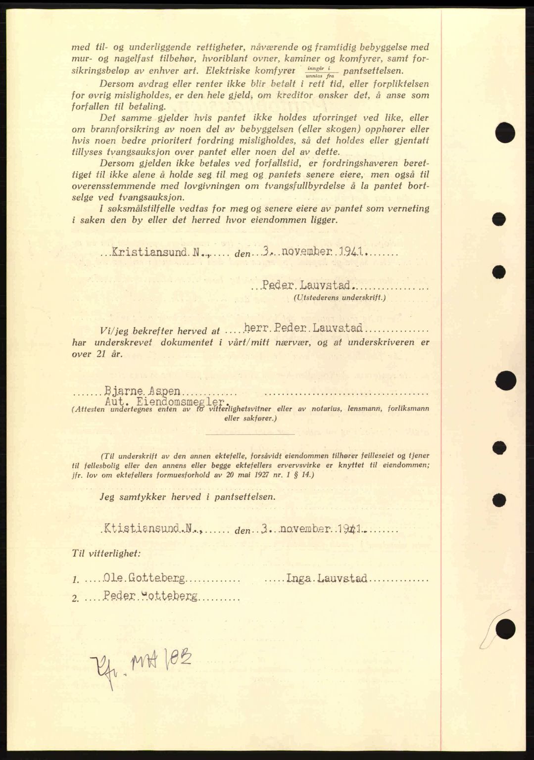 Nordmøre sorenskriveri, SAT/A-4132/1/2/2Ca: Mortgage book no. B88, 1941-1942, Diary no: : 2068/1941