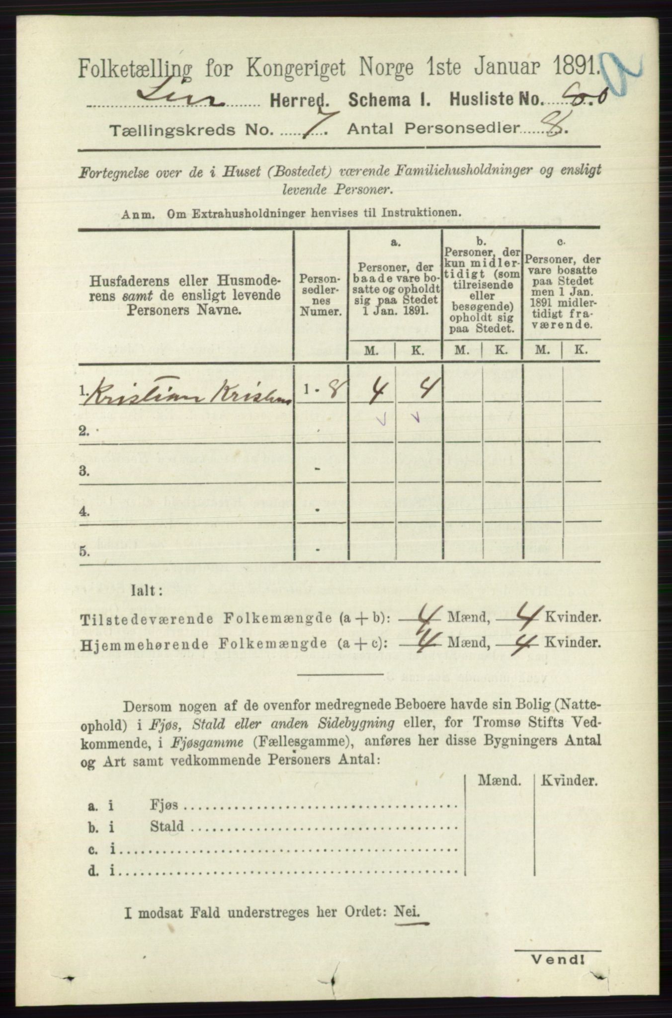 RA, 1891 census for 0626 Lier, 1891, p. 4516