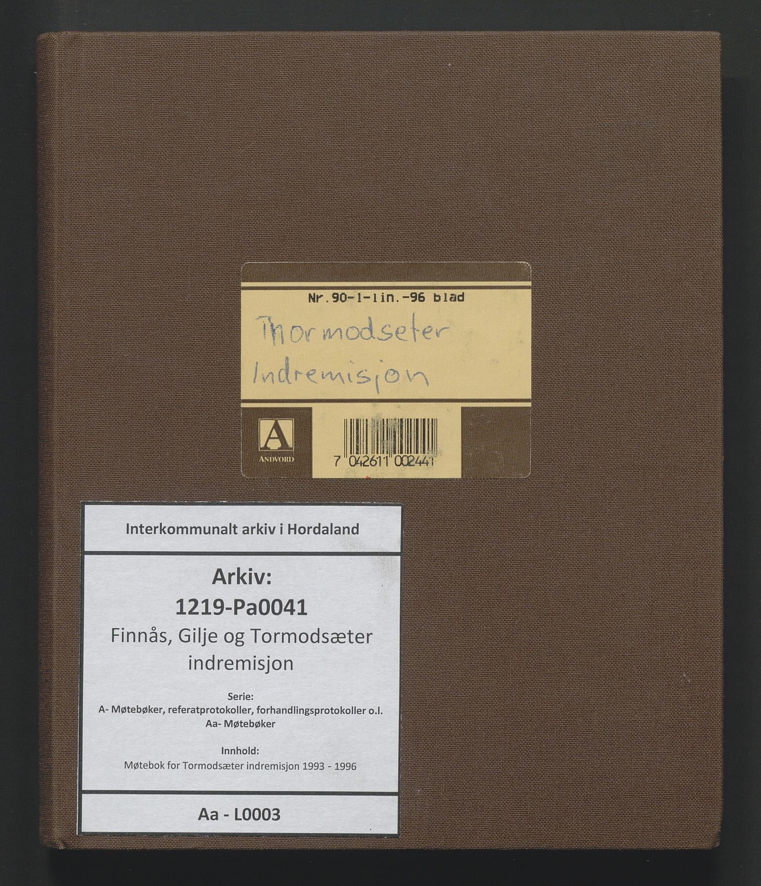 Finnås, Gilje og Tormodsæter indremisjon, IKAH/1219-Pa0041/A/Aa/L0003: Møtebok for Tormodsæter indremisjon, 1993-1996