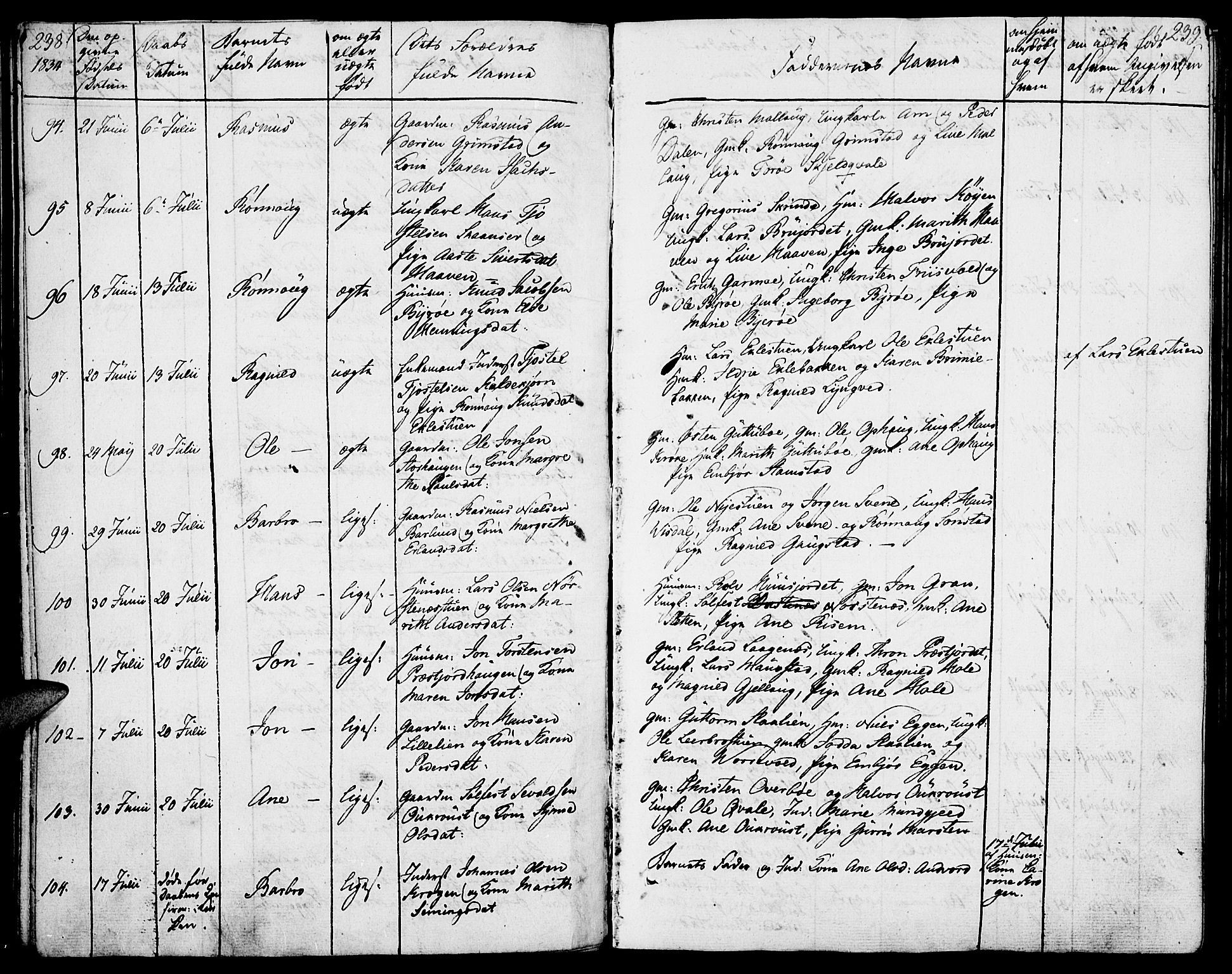 Lom prestekontor, SAH/PREST-070/K/L0005: Parish register (official) no. 5, 1825-1837, p. 238-239