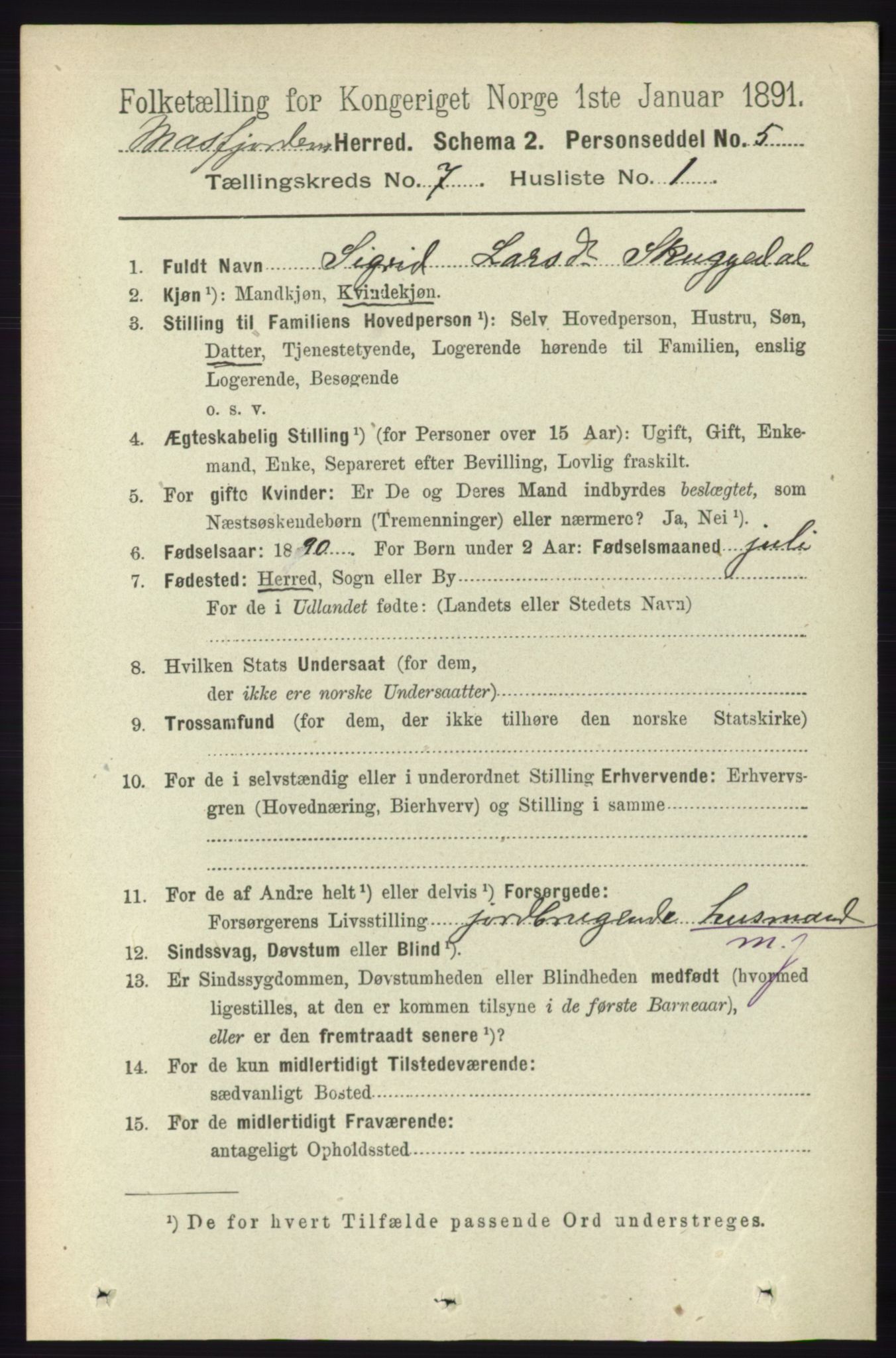 RA, 1891 census for 1266 Masfjorden, 1891, p. 1185