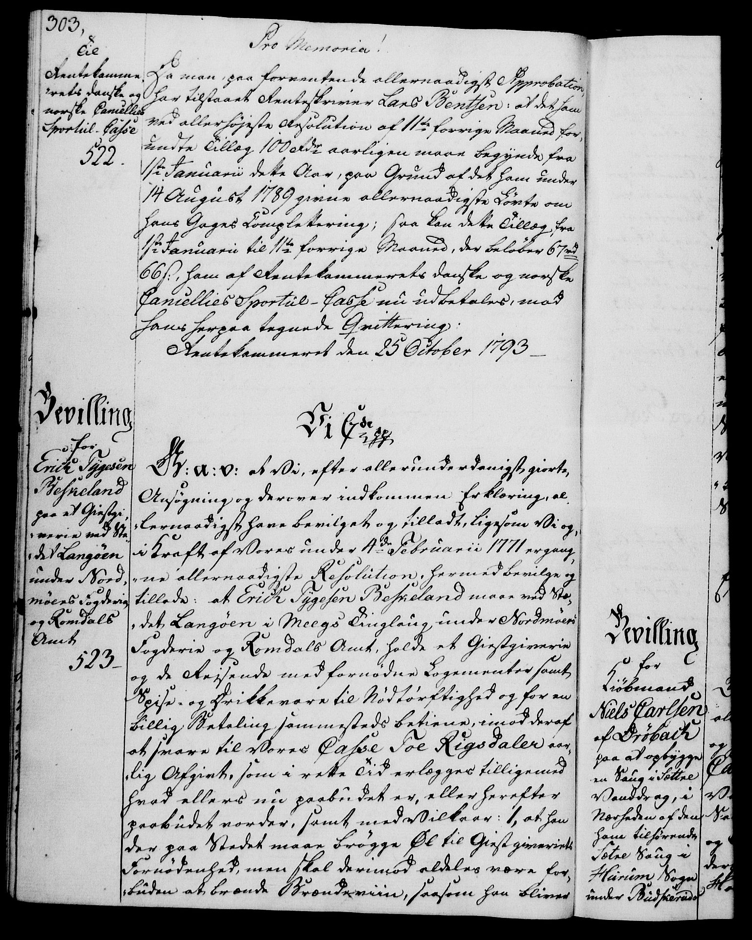Rentekammeret, Kammerkanselliet, RA/EA-3111/G/Gg/Gga/L0015: Norsk ekspedisjonsprotokoll med register (merket RK 53.15), 1790-1791, p. 303