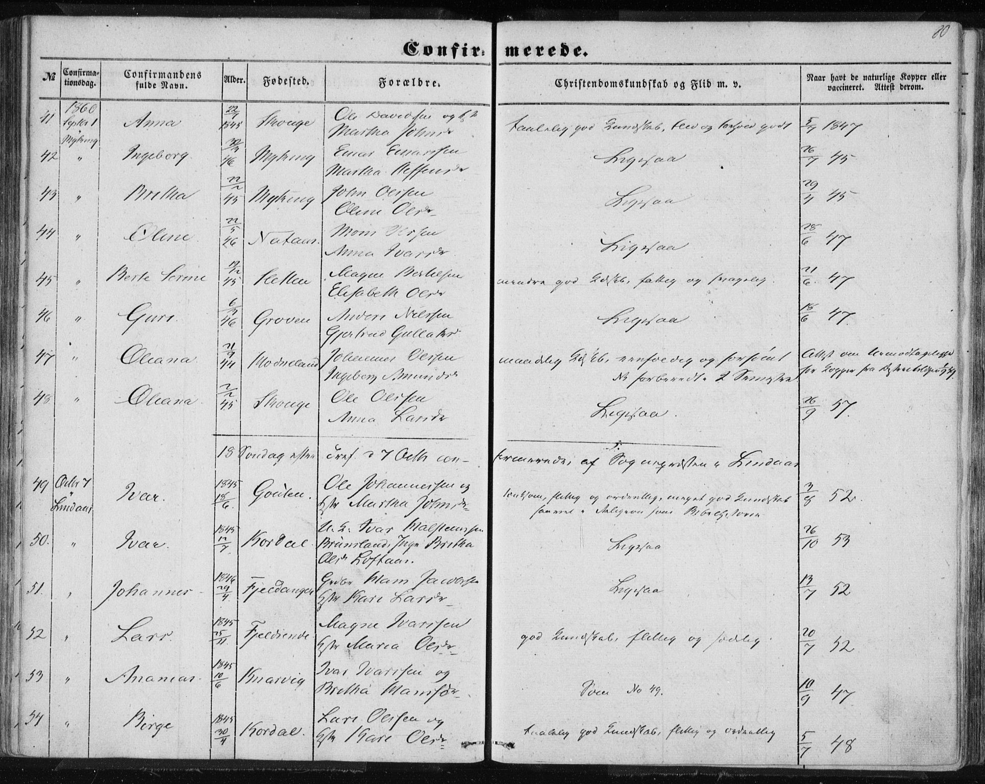 Lindås Sokneprestembete, AV/SAB-A-76701/H/Haa/Haaa/L0013: Parish register (official) no. A 13, 1848-1862, p. 80