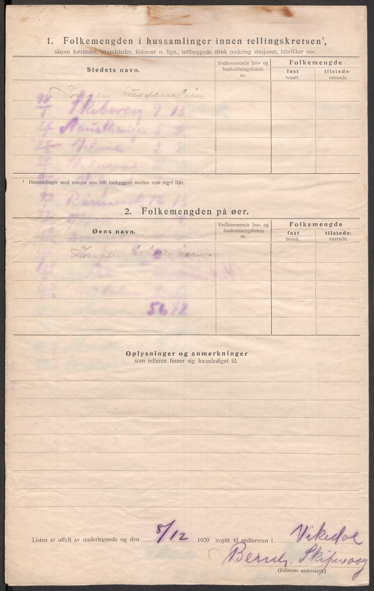 SAST, 1920 census for Vikedal, 1920, p. 62