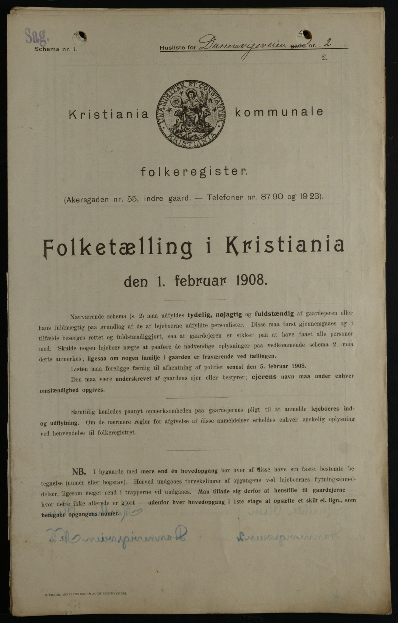 OBA, Municipal Census 1908 for Kristiania, 1908, p. 14085