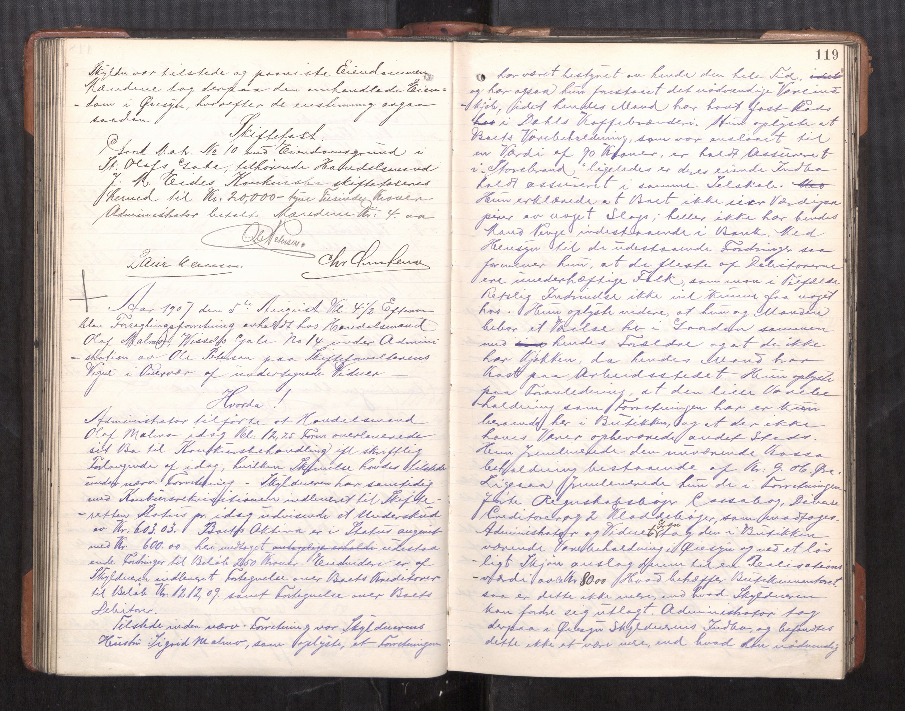 Trondheim byfogd, AV/SAT-A-0003/1/3/3C/L0025: Skifteregistreringsprotokoll - 24/1-14/7. (u/ register), 1906-1909, p. 119