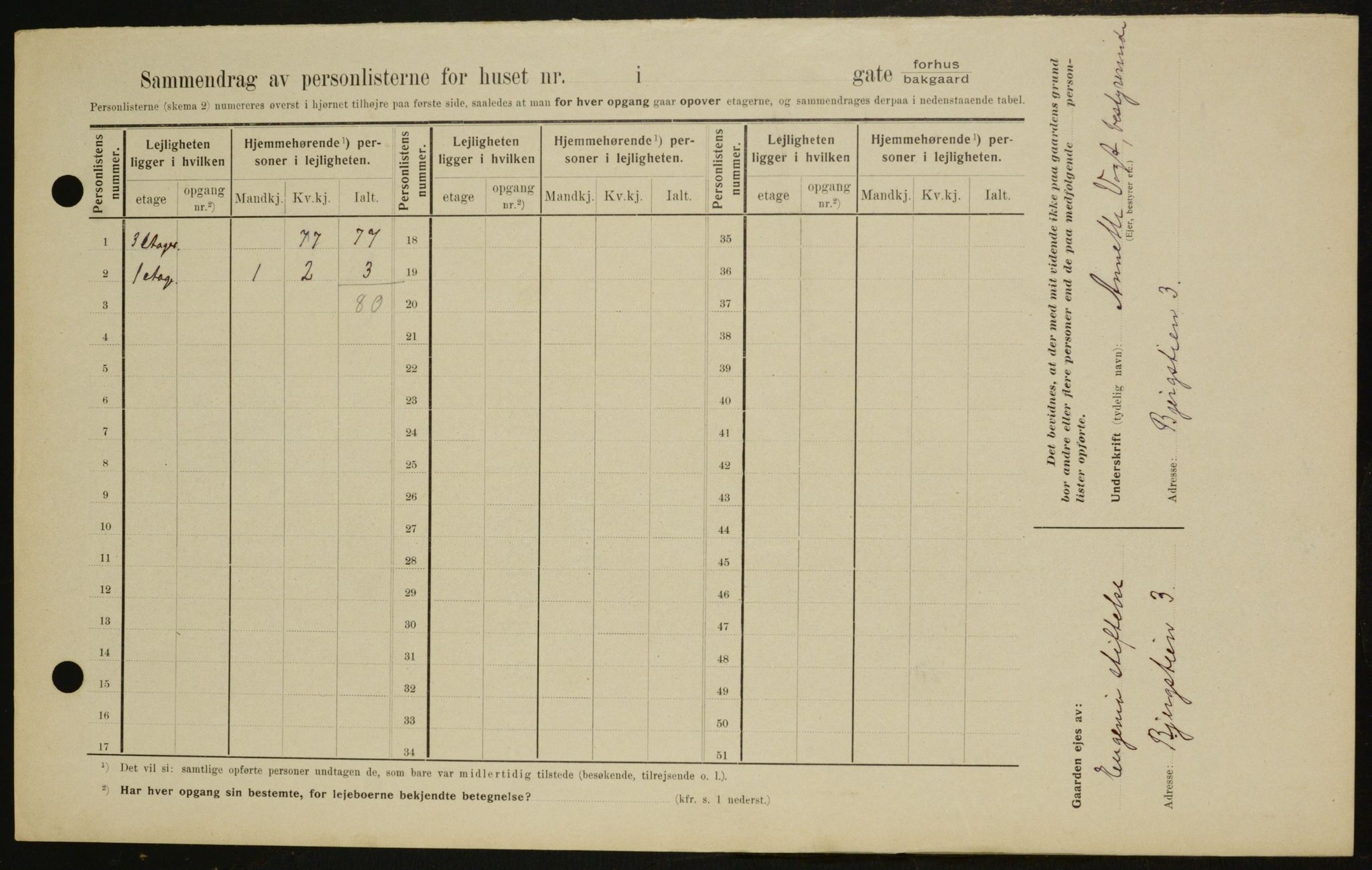 OBA, Municipal Census 1909 for Kristiania, 1909, p. 3989