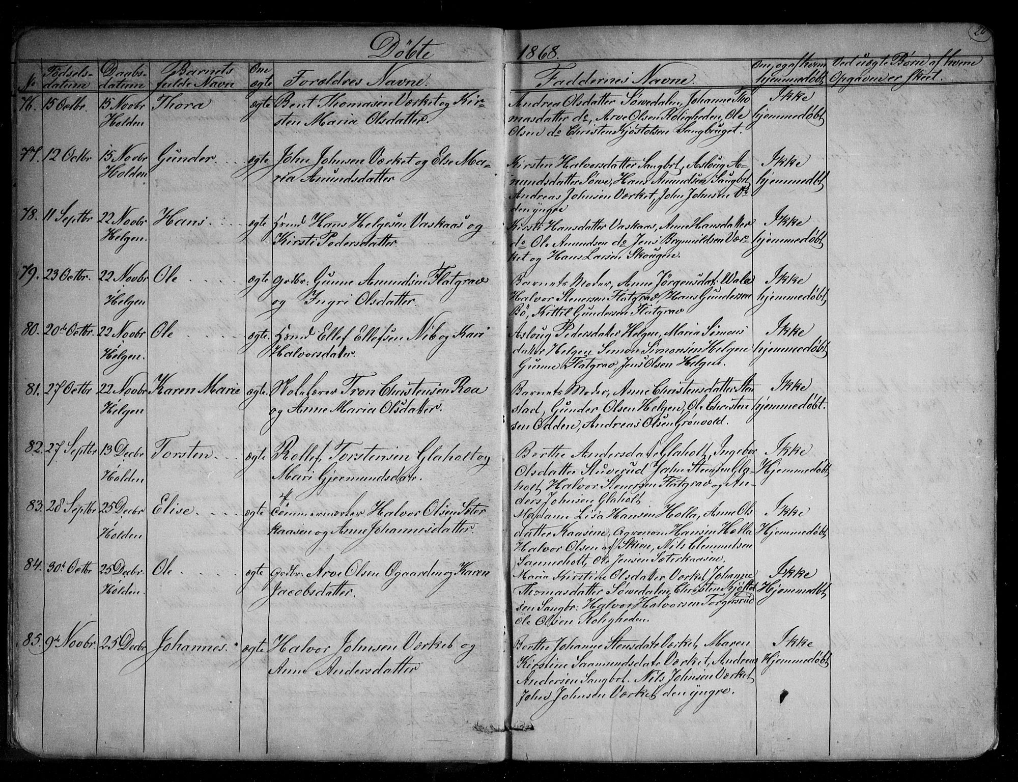 Holla kirkebøker, SAKO/A-272/G/Ga/L0004: Parish register (copy) no. I 4, 1867-1890, p. 20