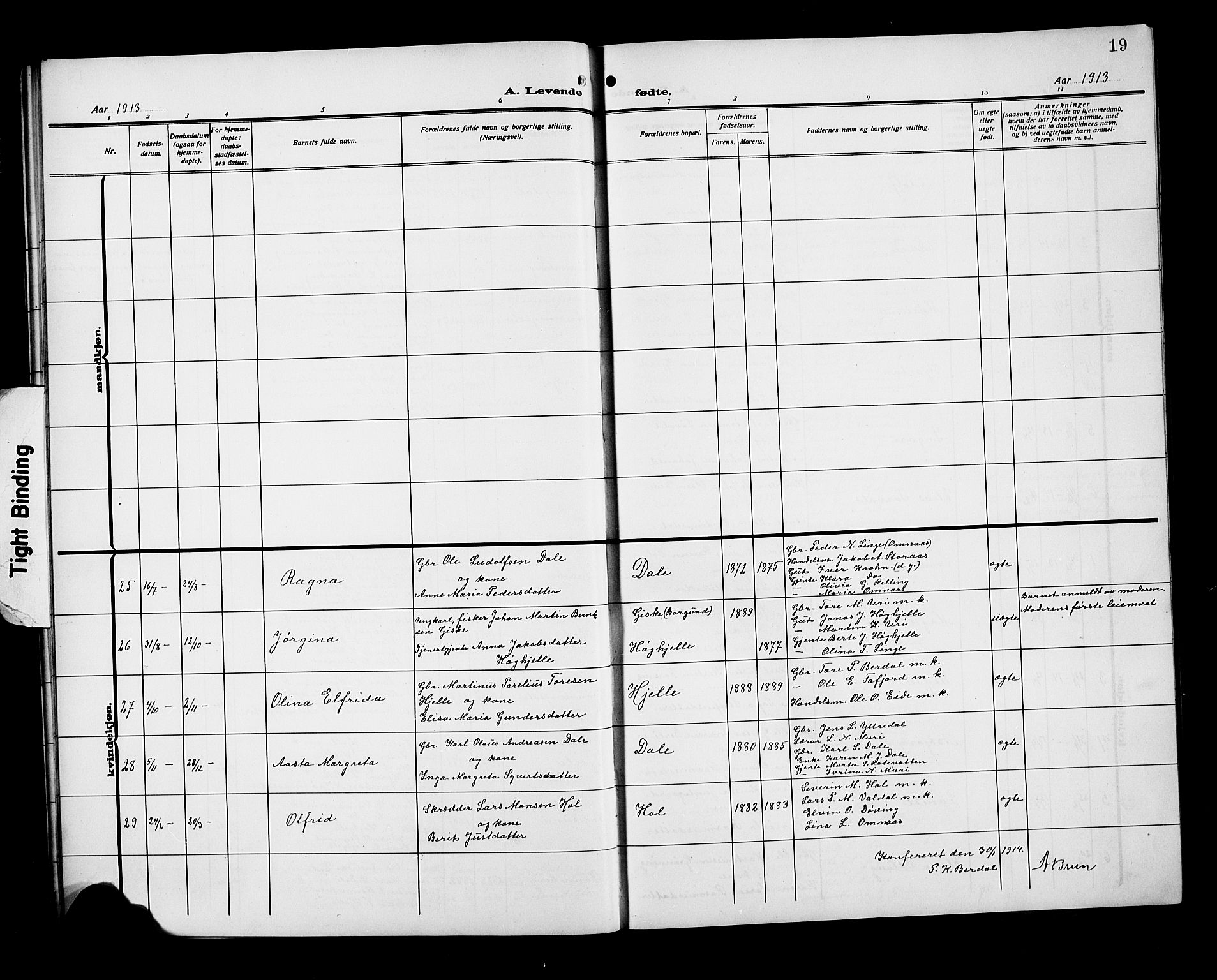 Ministerialprotokoller, klokkerbøker og fødselsregistre - Møre og Romsdal, SAT/A-1454/519/L0265: Parish register (copy) no. 519C06, 1911-1921, p. 19
