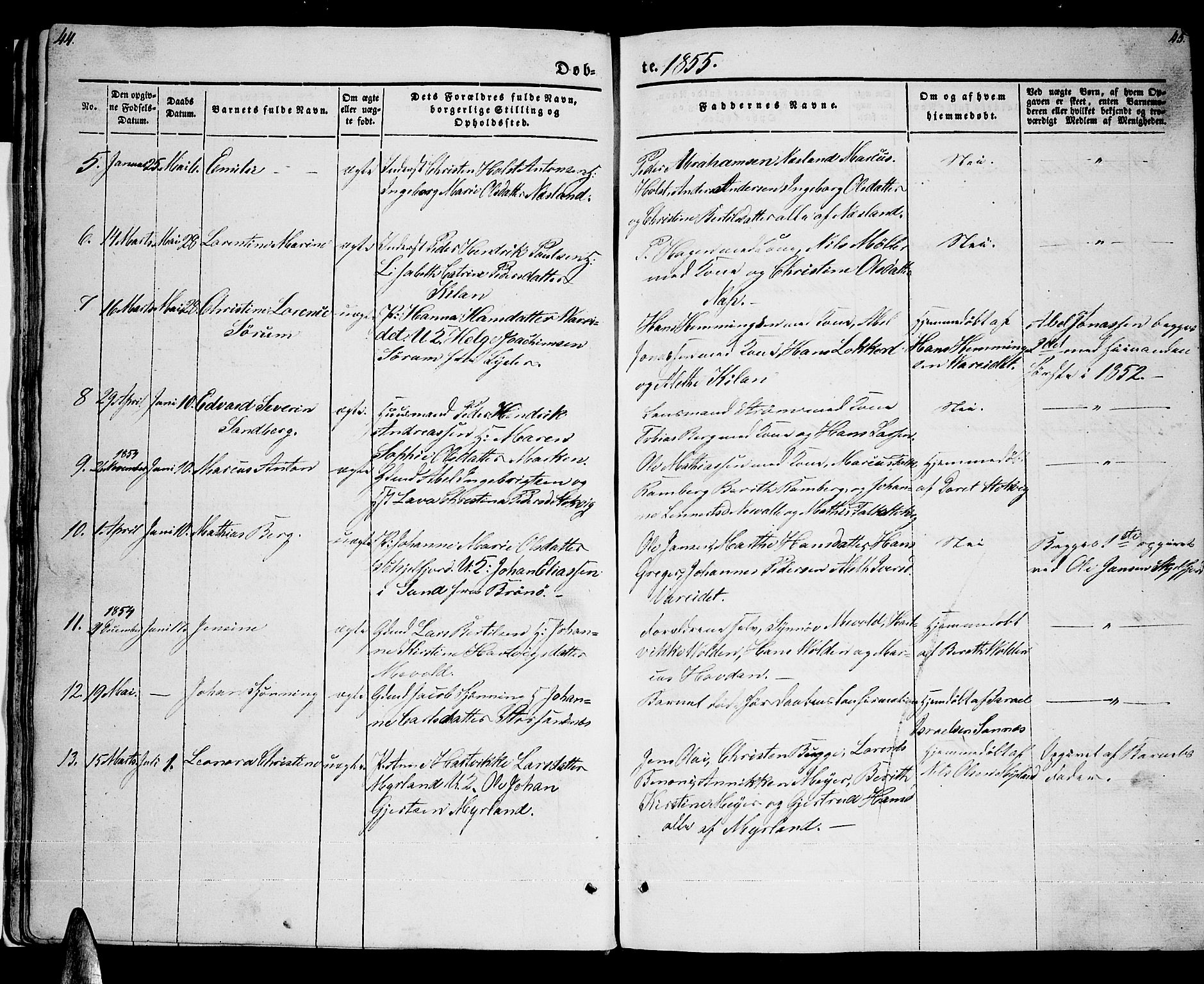 Ministerialprotokoller, klokkerbøker og fødselsregistre - Nordland, AV/SAT-A-1459/885/L1212: Parish register (copy) no. 885C01, 1847-1873, p. 44-45