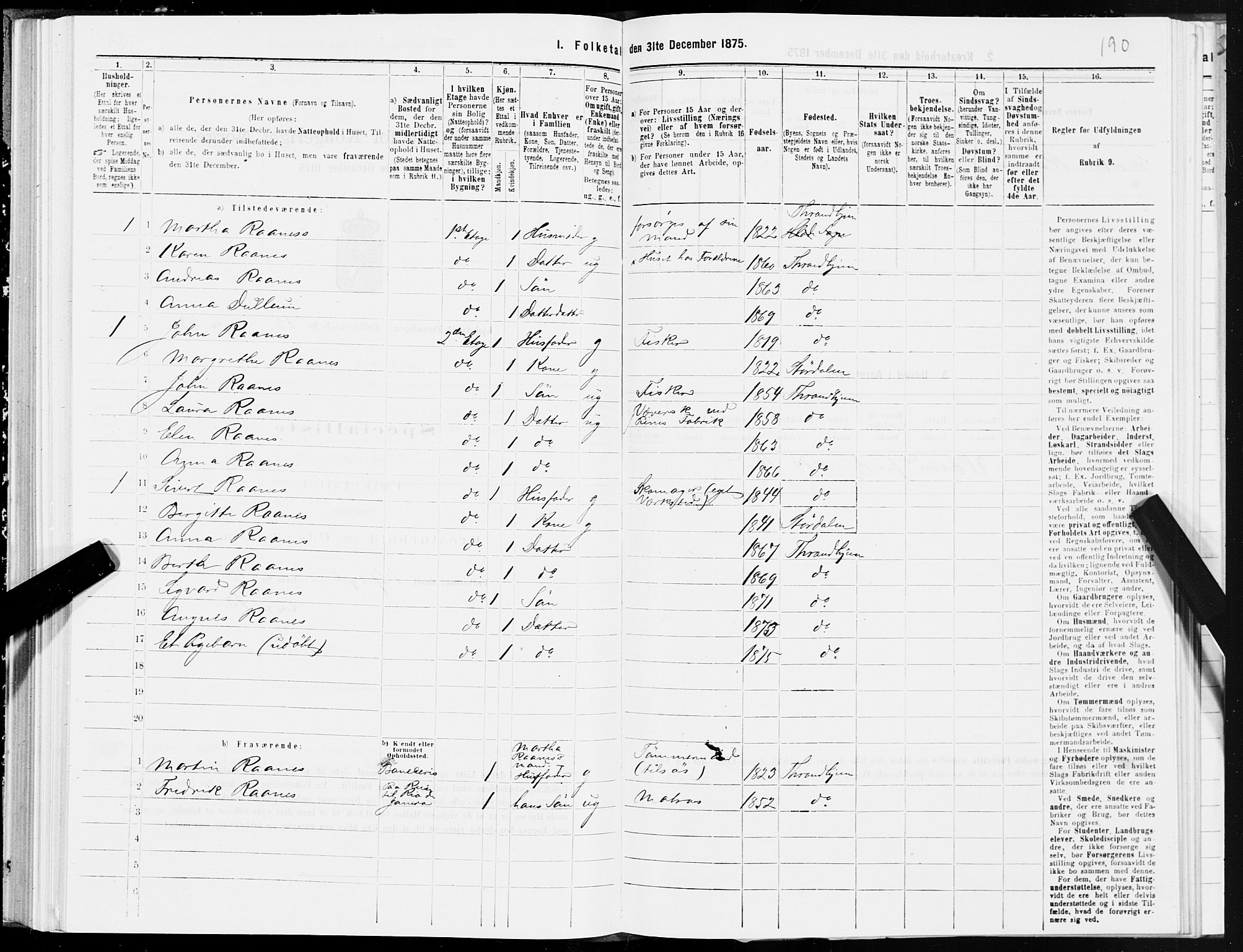 SAT, 1875 census for 1601 Trondheim, 1875, p. 7190