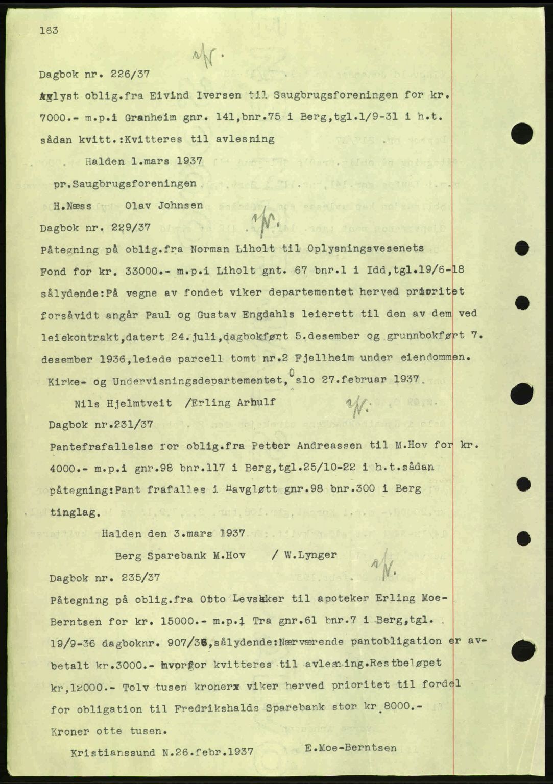 Idd og Marker sorenskriveri, AV/SAO-A-10283/G/Gb/Gbc/L0001: Mortgage book no. B1-3, 1936-1939, Diary no: : 226/1937