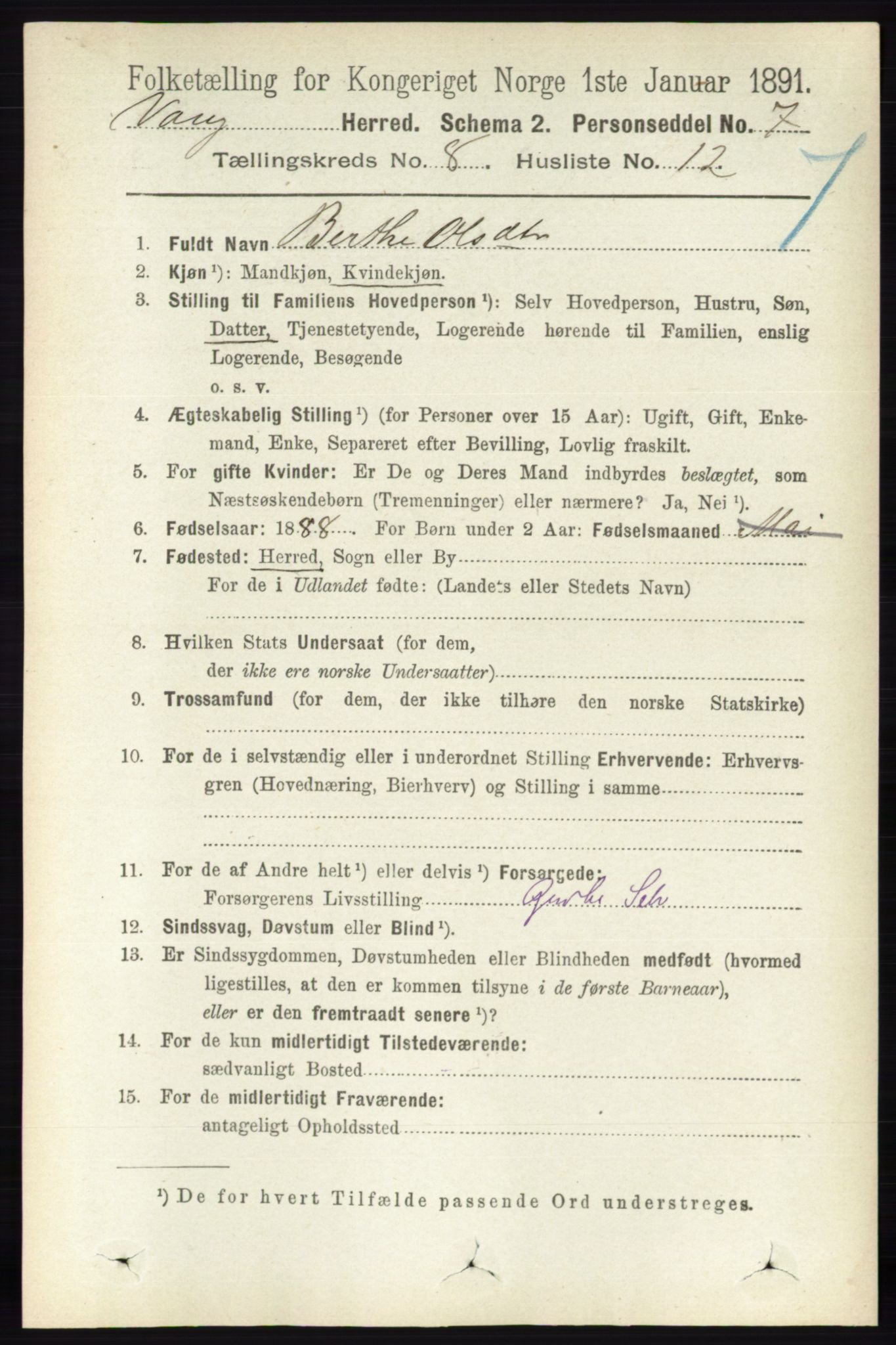 RA, 1891 census for 0414 Vang, 1891, p. 5672