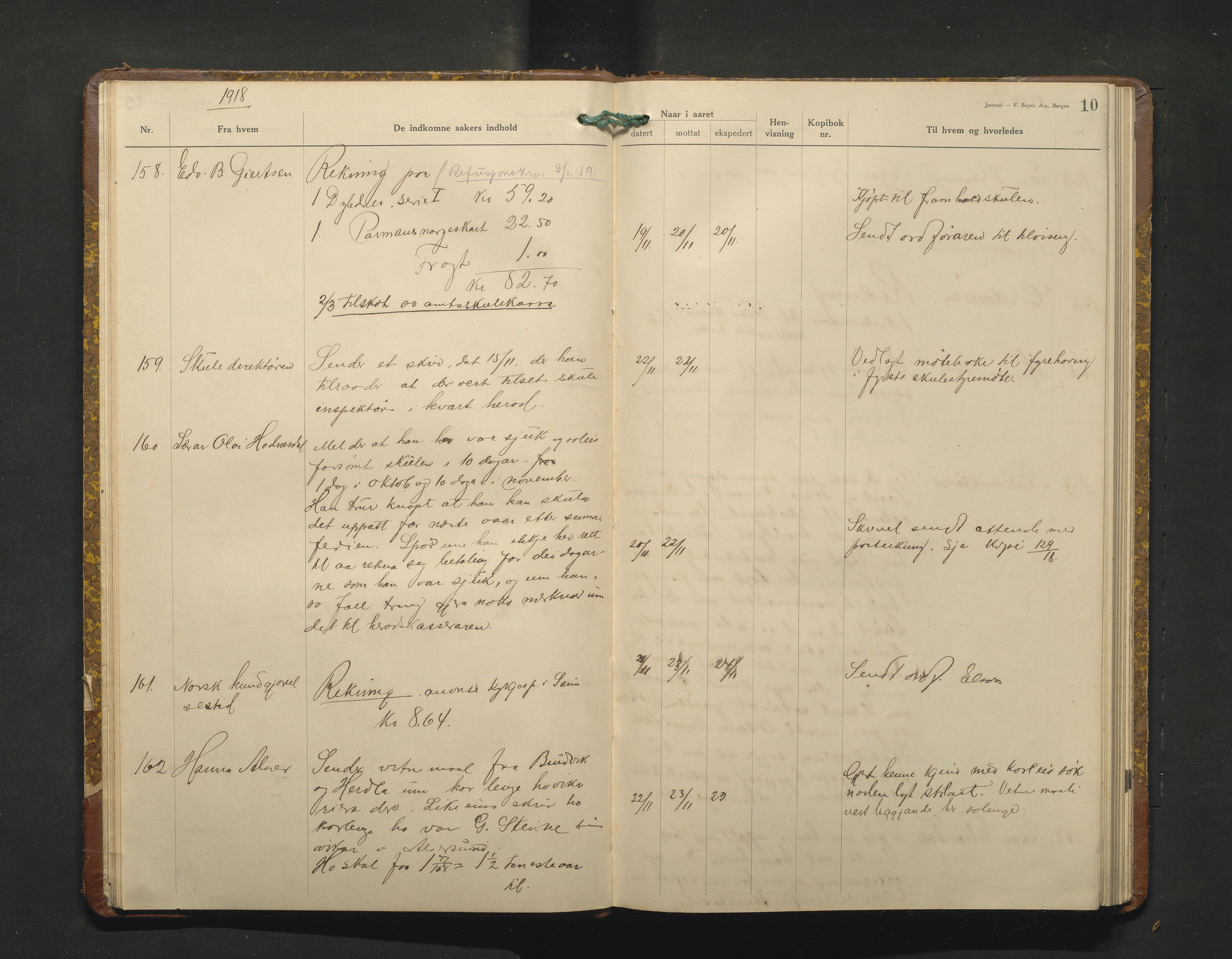 Alversund kommune. Skulestyret, IKAH/1257-211/C/Ca/L0005: Brevjournal for Alversund skulestyre, 1918-1920