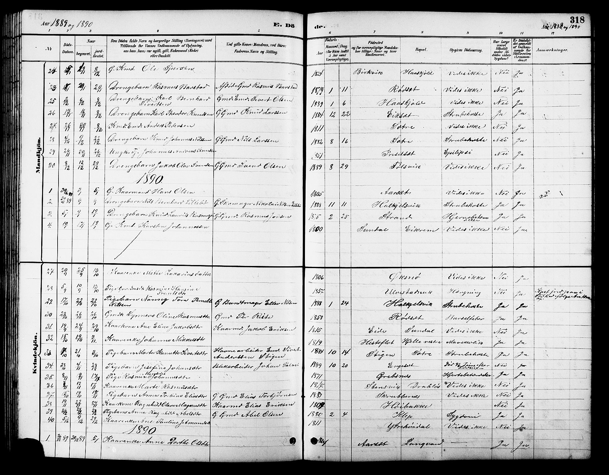 Ministerialprotokoller, klokkerbøker og fødselsregistre - Møre og Romsdal, AV/SAT-A-1454/511/L0158: Parish register (copy) no. 511C04, 1884-1903, p. 318