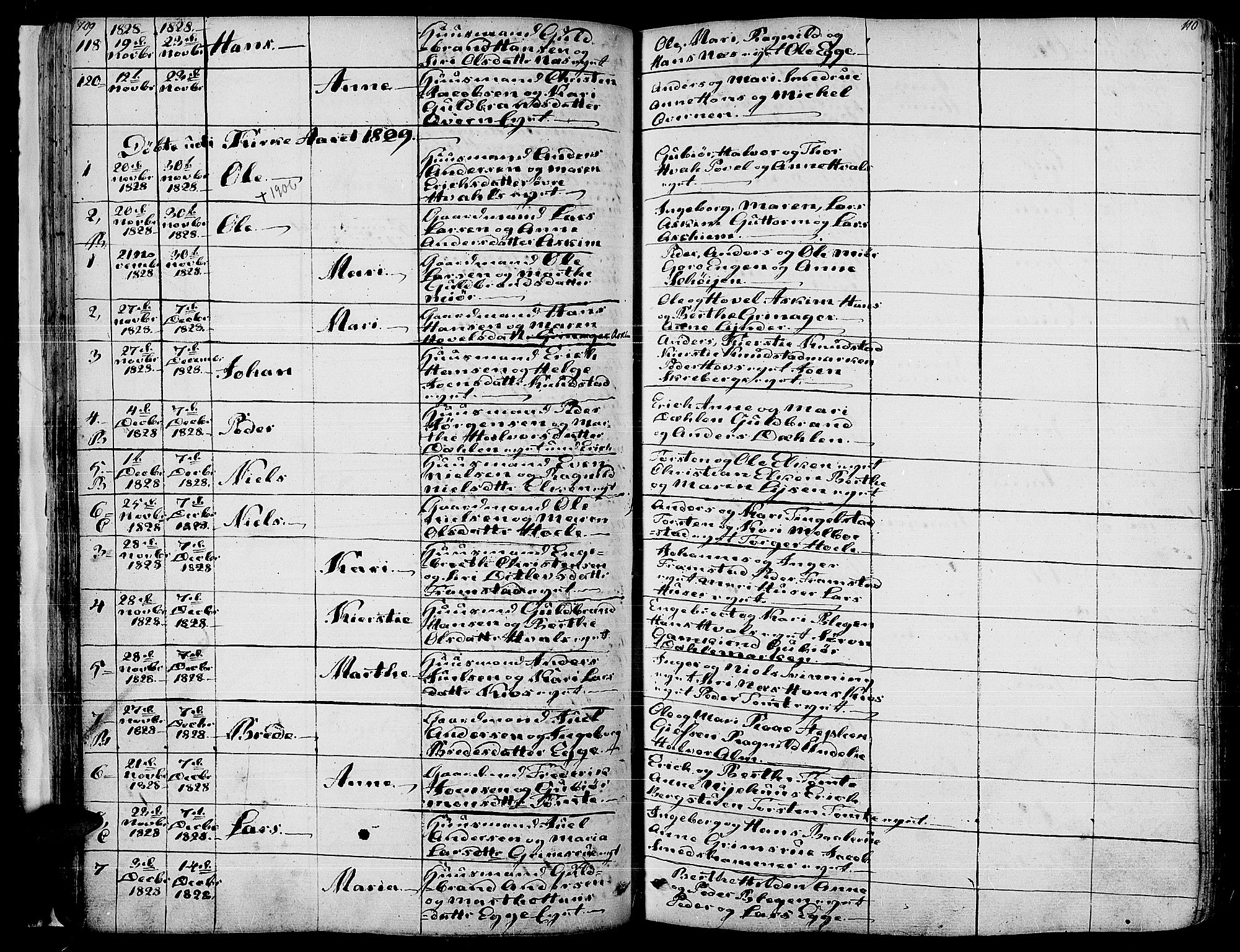 Gran prestekontor, SAH/PREST-112/H/Ha/Haa/L0010: Parish register (official) no. 10, 1824-1842, p. 109-110