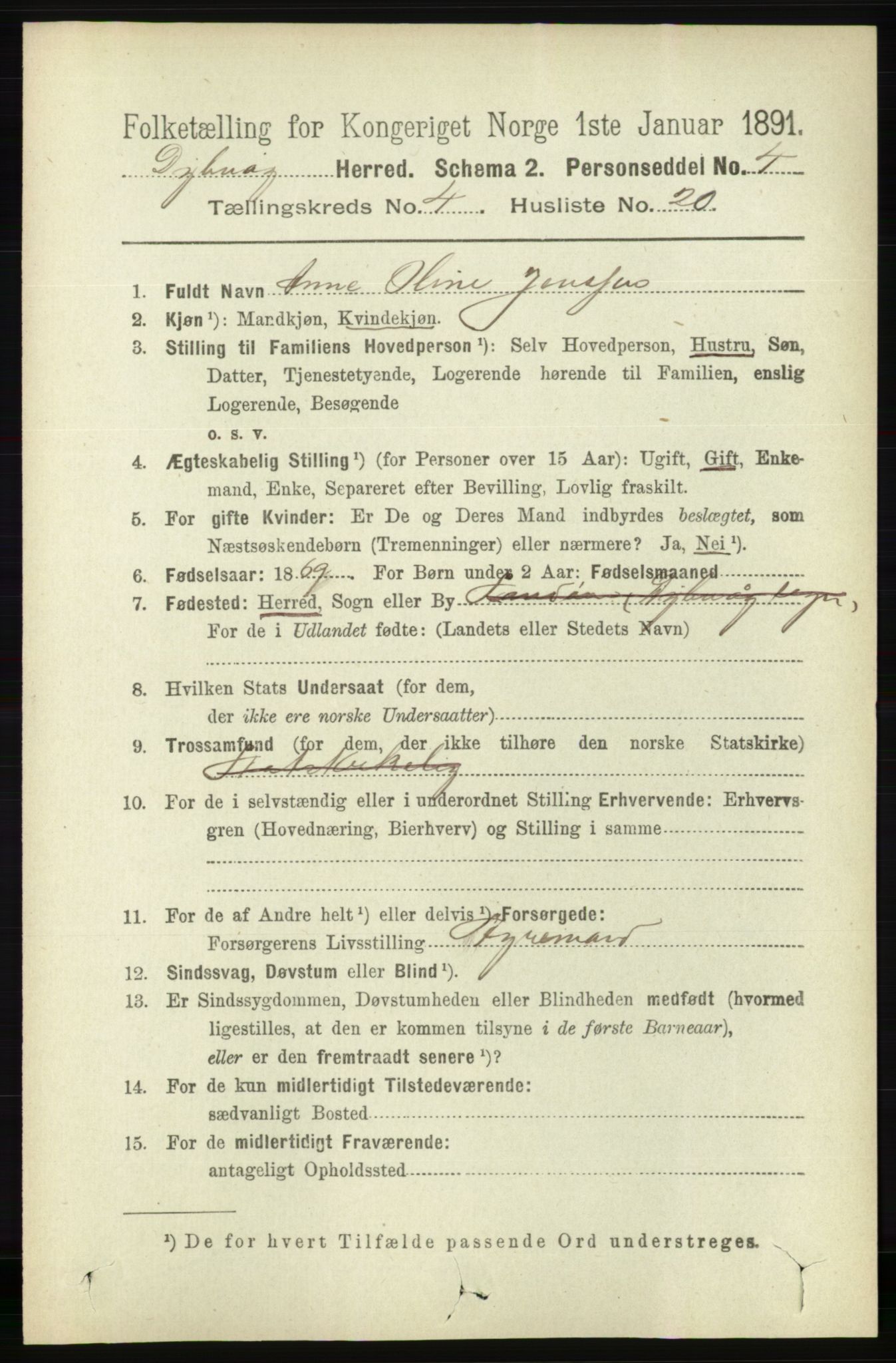 RA, 1891 census for 0915 Dypvåg, 1891, p. 1134