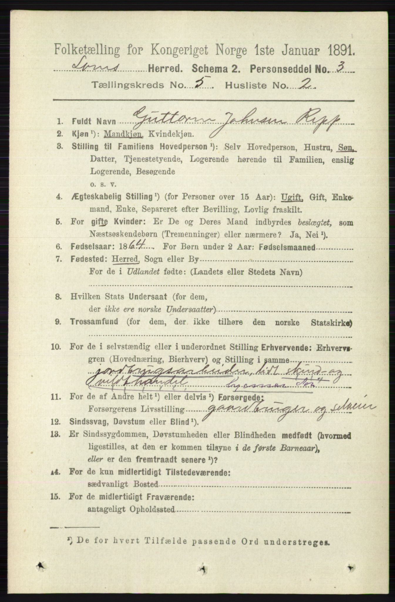 RA, 1891 census for 0514 Lom, 1891, p. 1855