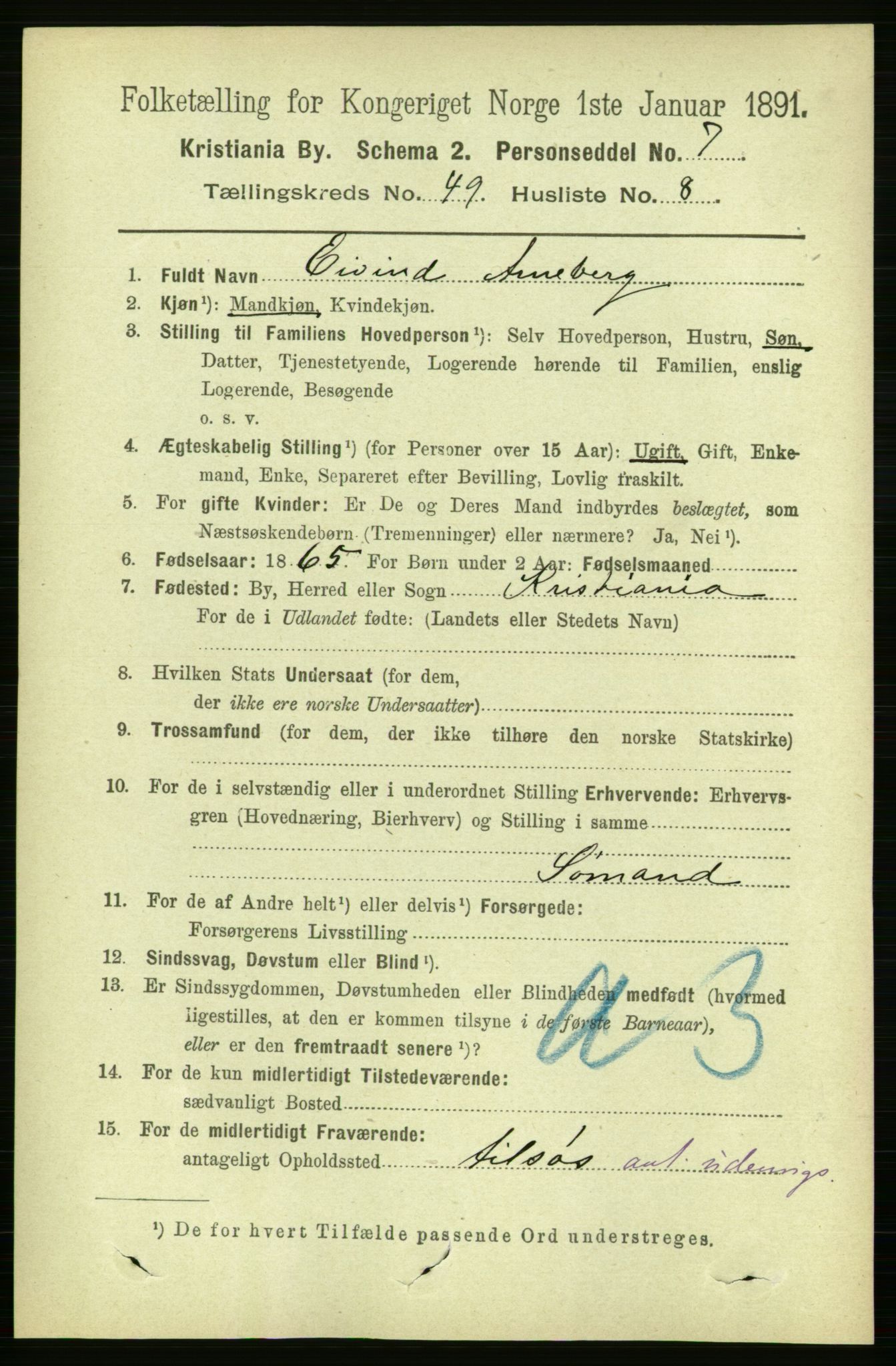 RA, 1891 census for 0301 Kristiania, 1891, p. 28648