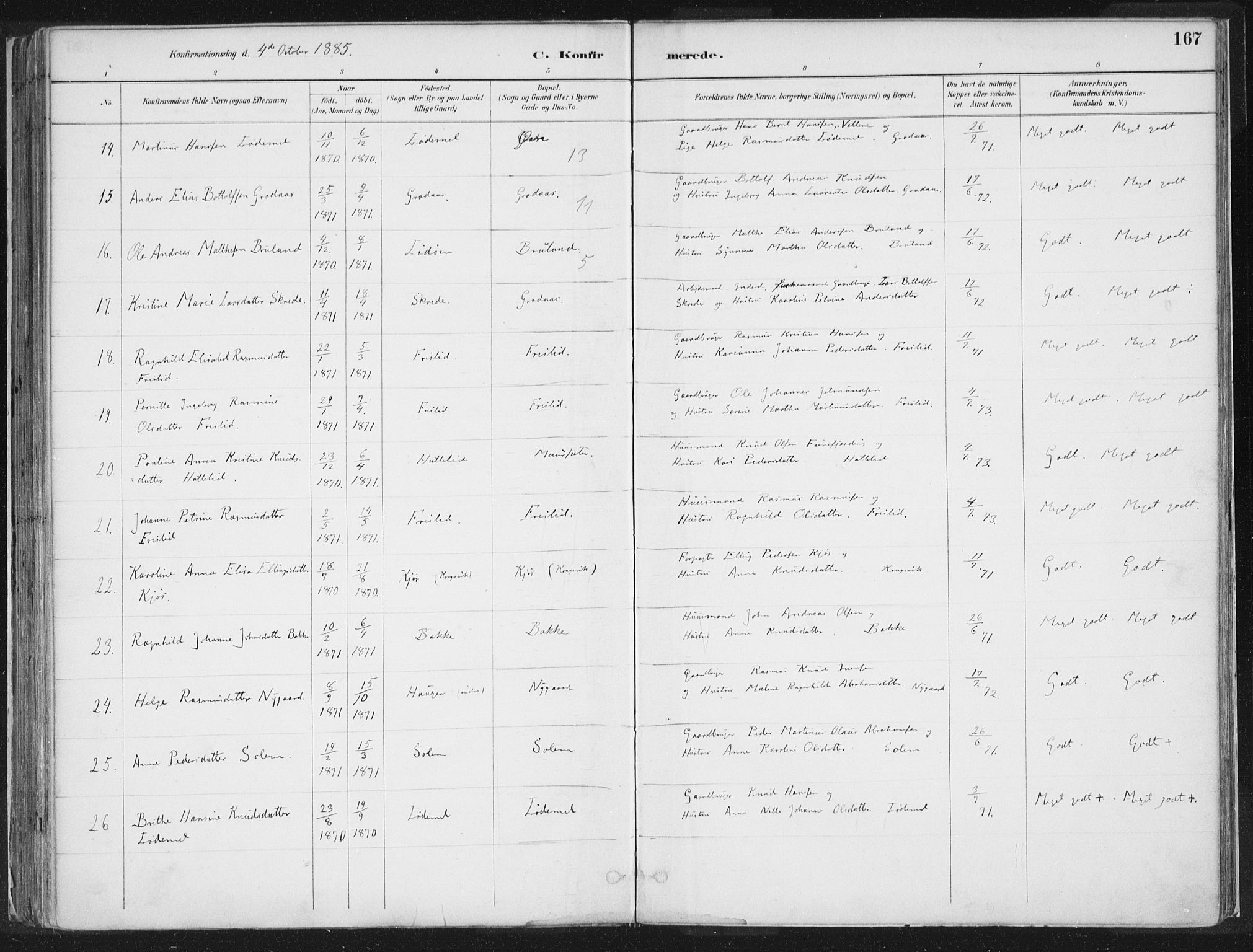 Hornindal sokneprestembete, AV/SAB-A-82401/H/Haa/Haaa/L0003/0001: Parish register (official) no. A 3A, 1887-1917, p. 167