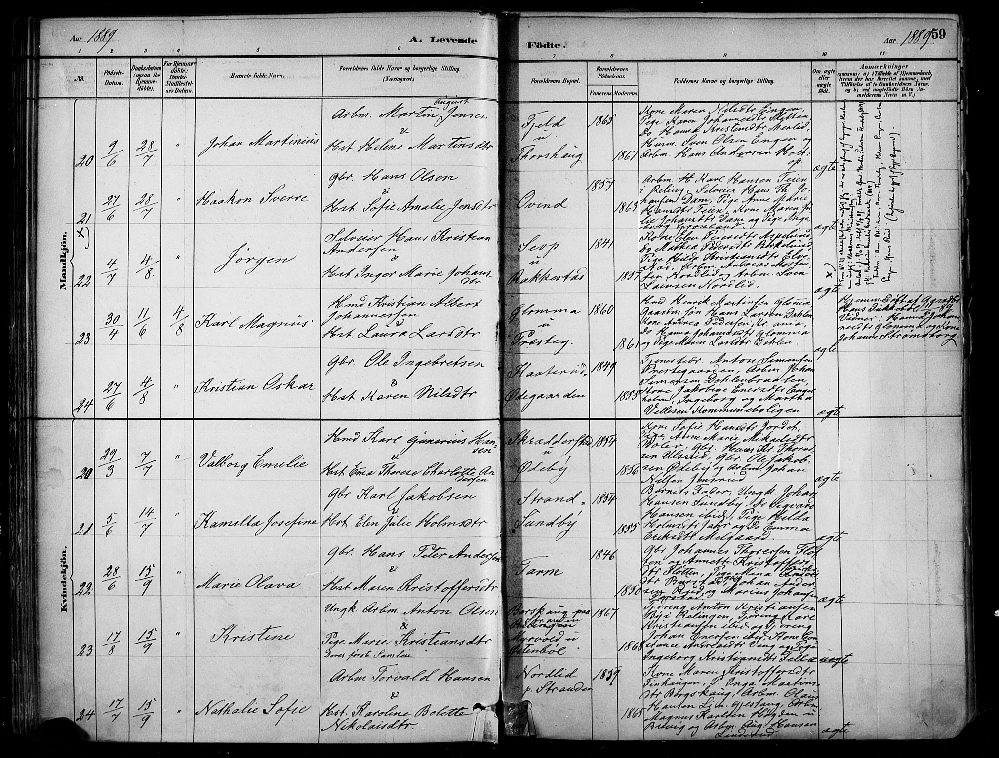 Enebakk prestekontor Kirkebøker, AV/SAO-A-10171c/F/Fa/L0016: Parish register (official) no. I 16, 1883-1898, p. 59