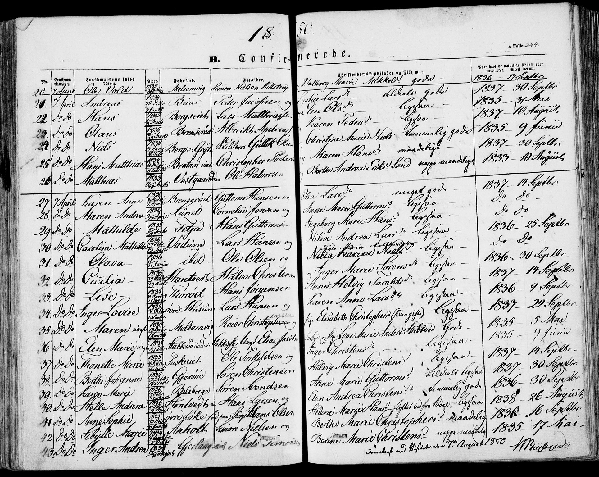 Stokke kirkebøker, AV/SAKO-A-320/F/Fa/L0007: Parish register (official) no. I 7, 1844-1857, p. 244